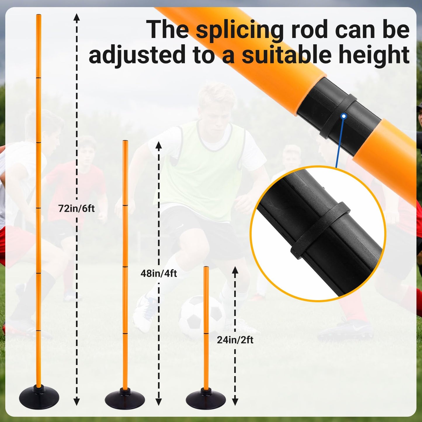 TOMAIX 6 FT Agility Poles 6-Pack with Adjustable Height and Detachable Rubber Bases, Speed Training Poles for Soccer, Basketball, Footwork Drills and Pet Training (Orange)