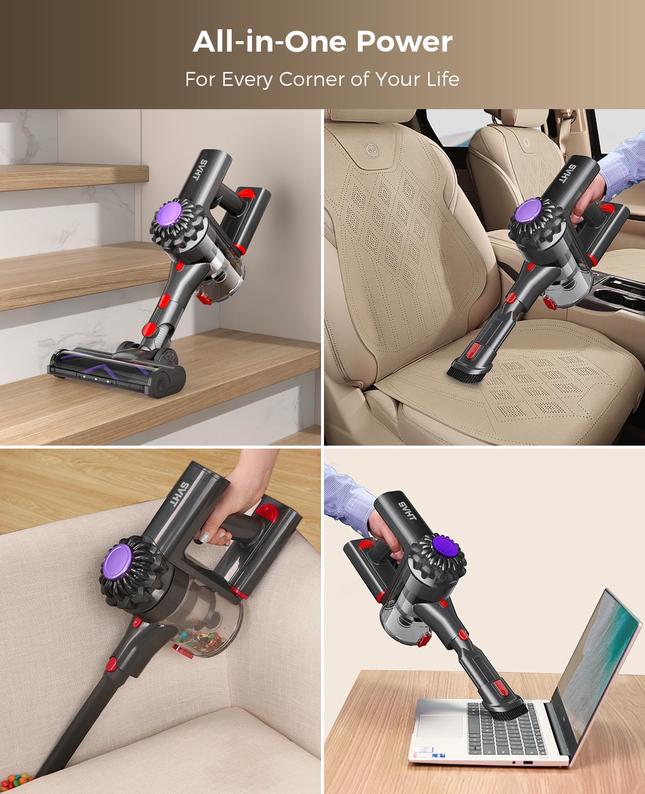 SVHT Cordless Vacuum Cleaner, 450W 40KPA Vacuum Cleaners for Home, 45 Mins Lightweight Stick Vacuum Cordless with LED Display, Rechargeable Battery Vacuum for Carpet,Pet Hair,Hardwood Floor