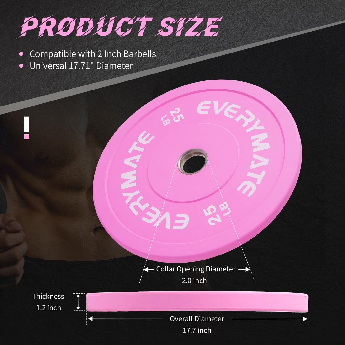 EVERYMATE 25LB Olympic Bumper Plates Pink Bumper Plates Set Weight Plates for Cross Training and Olympic Weightlifting, 2 Inch Bumper Plates,1 Bumper Plate