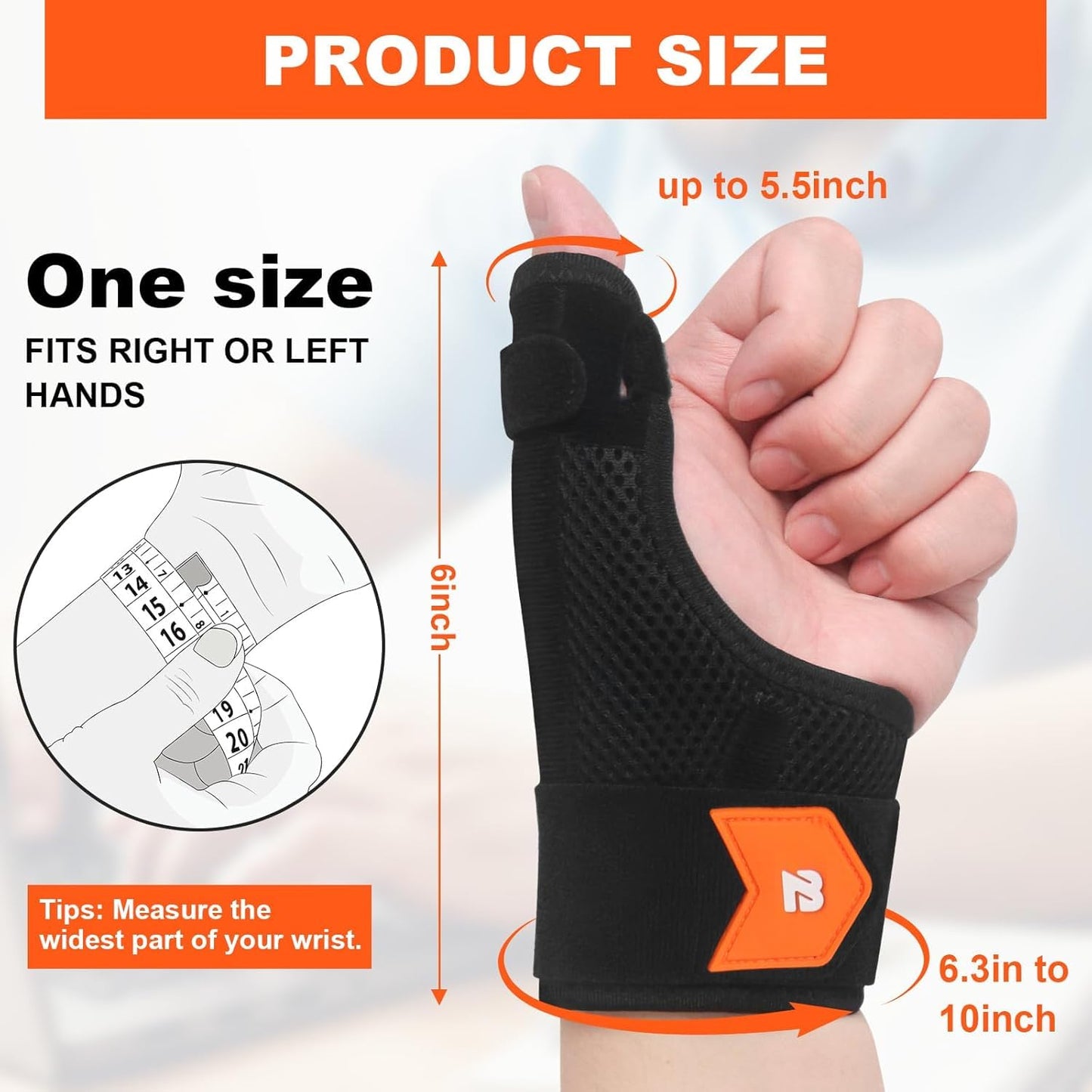 Bchois Thumb Brace & Wrist Brace Support Right Hand or Left Hand for Arthritis Pain and Support,Thumb Spica Splint for Trigger Thumb,Thumb Stabilizer with Compression Plate Support for Women Men (Black)