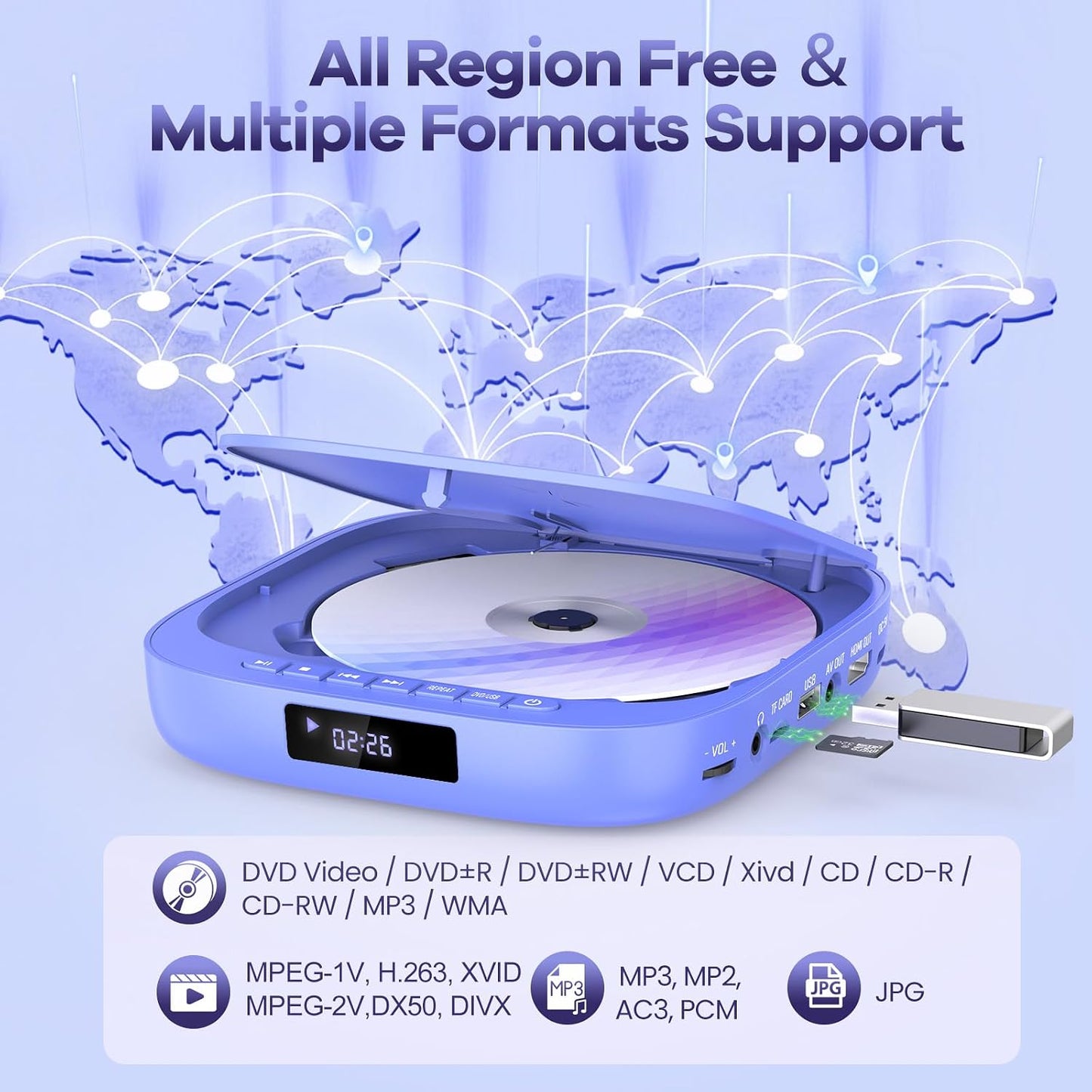 Desobry 1080P DVD Players for TV Mini DVD Player HDMI RCA Output HD All Region Free DVD CD Player with Remote Control