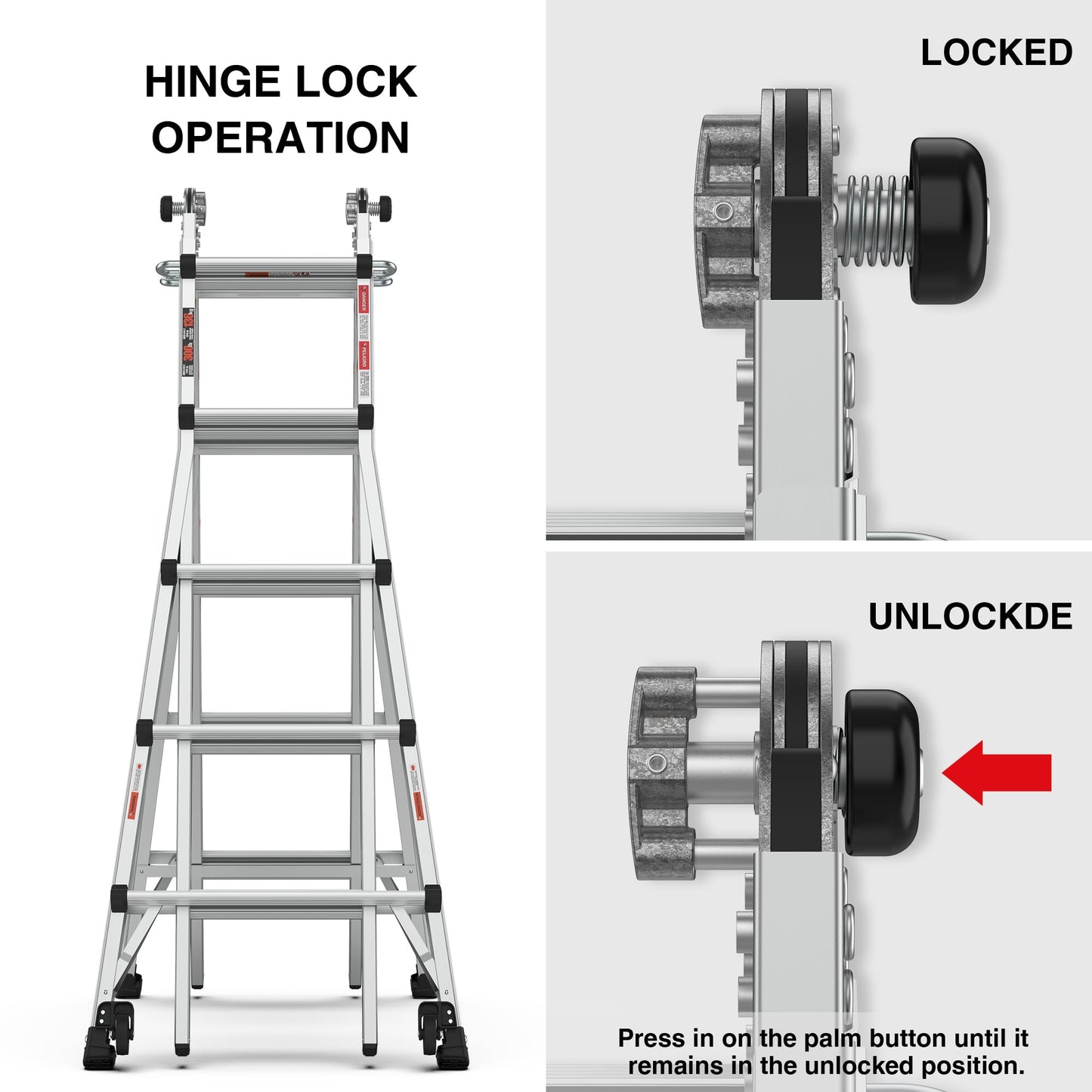 22 FT Aluminum Multi-Position Foldable Ladder with Wheels, 5-in-1 Extension Ladder with Wide Anti-Slip Steps & Secure Hinge Locks for Home Indoor Outdoor Professional Use, 300 lbs Rated.