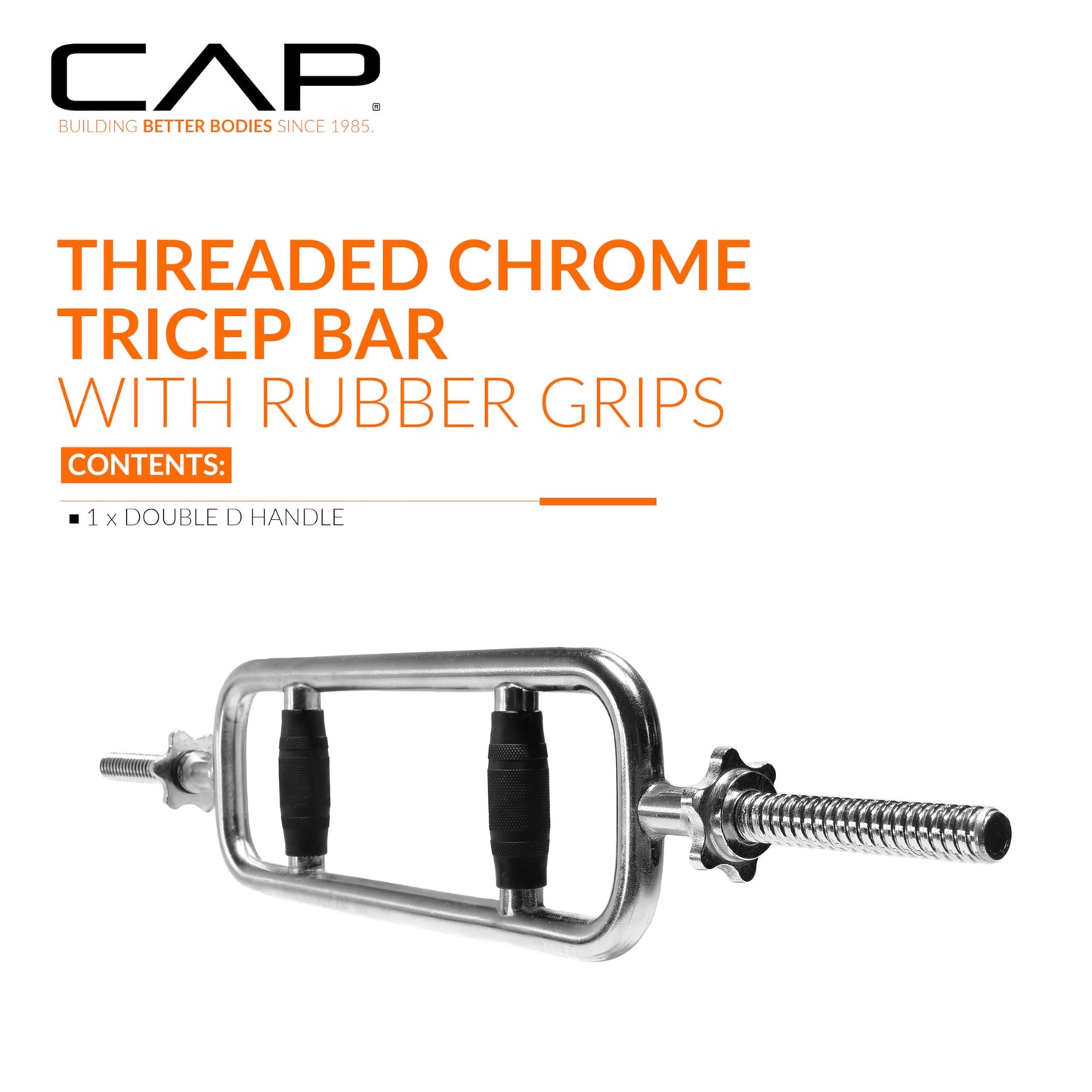 CAP Barbell 34in Regular Threaded Triceps Bar with Rubber Grips | 1 - Inch Diameter, Black