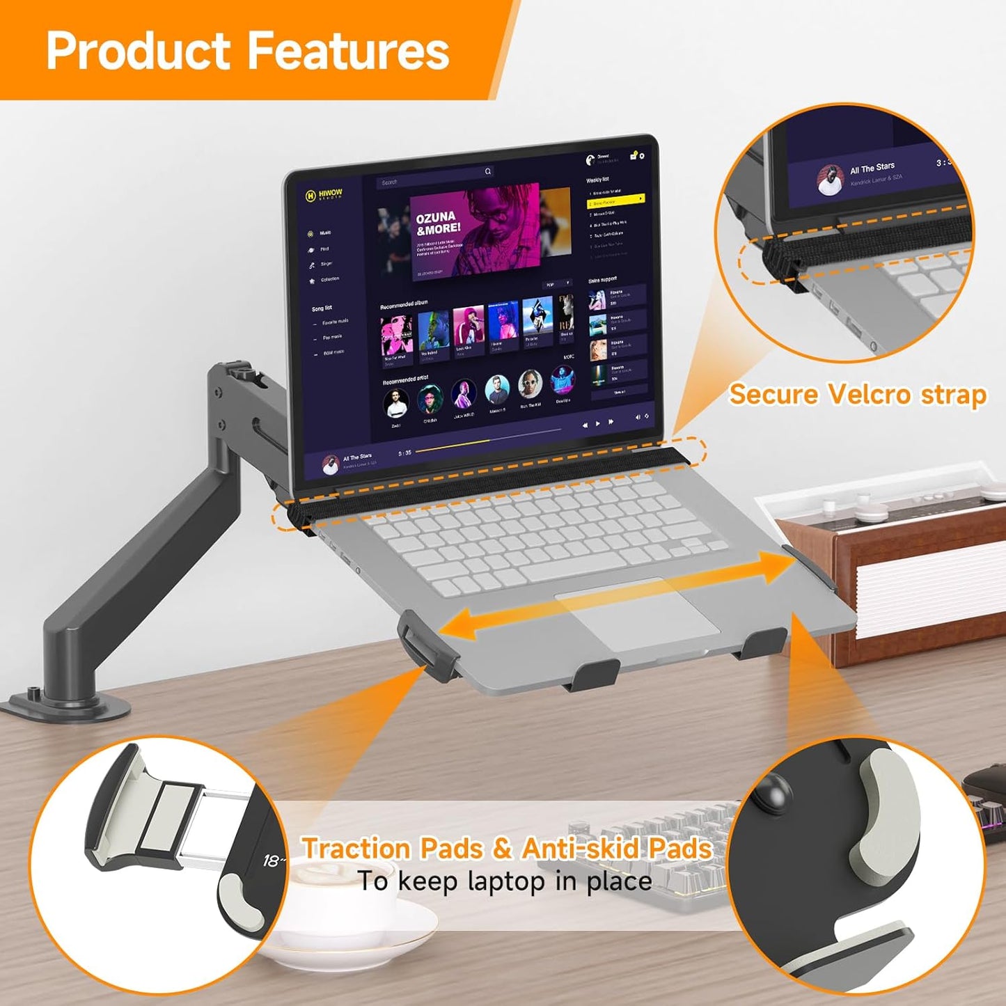 suptek 13 18 inch 75x75/ 100x100 mm 10lbs,Black(TP007) Adjustable to Laptop VESA Arm Mount Tray for Monitor Arms