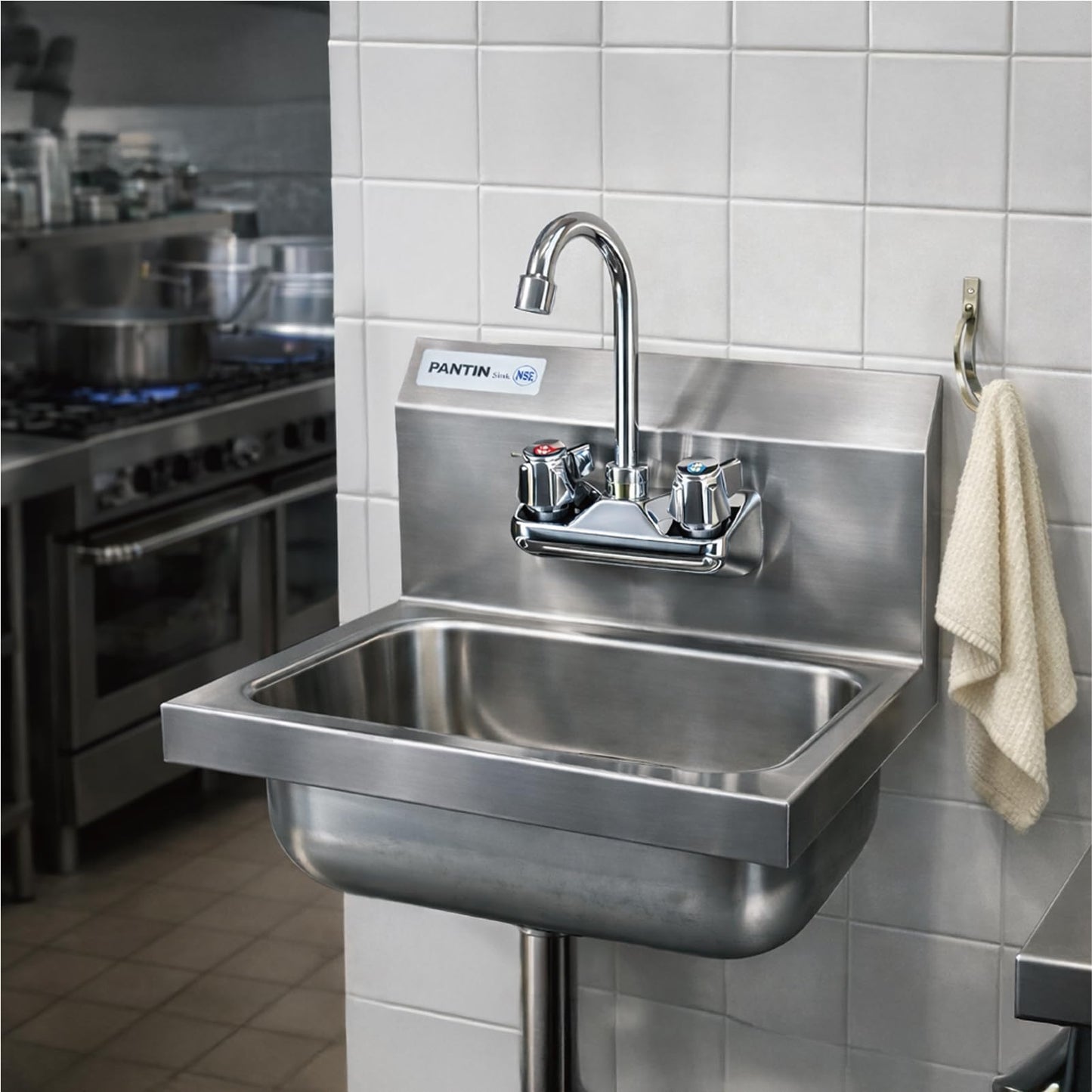 Pantin Commercial Hand Sink, NSF Commercial Stainless Steel Wall Mount Hand Washing Sink with Gooseneck Faucet for Restaurant, Kitchens, Bar, Home, 17"x 15", TP-8000A