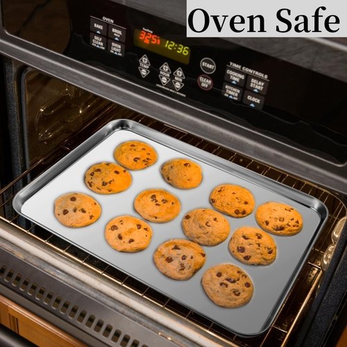 Heavy-Duty Stainless Steel Baking Sheet Set by [Brand Name] - 3 Versatile Sizes for Perfect Cookies | 12, 16, 17.5 Inch