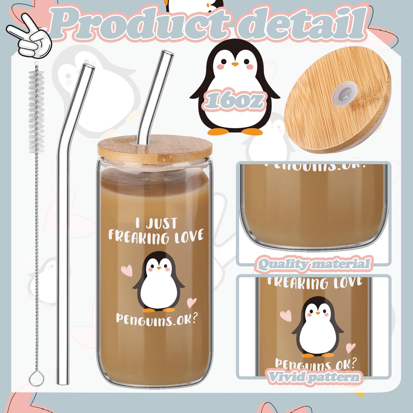 Layhit 3 Pcs Penguin Gifts for Women 16 oz Coffee Glass Cosmetic Makeup Bag Socks Cute Animal Gift for Penguin Lovers Teacher Mom Nurse Colleague Employee Friend