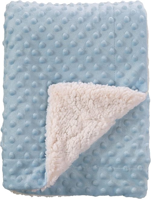 CREVENT Cozy Soft Sherpa Baby Blanket - Warm All-Season Crib & Stroller Blanket for Infants | 30" x 40" Blue Dot