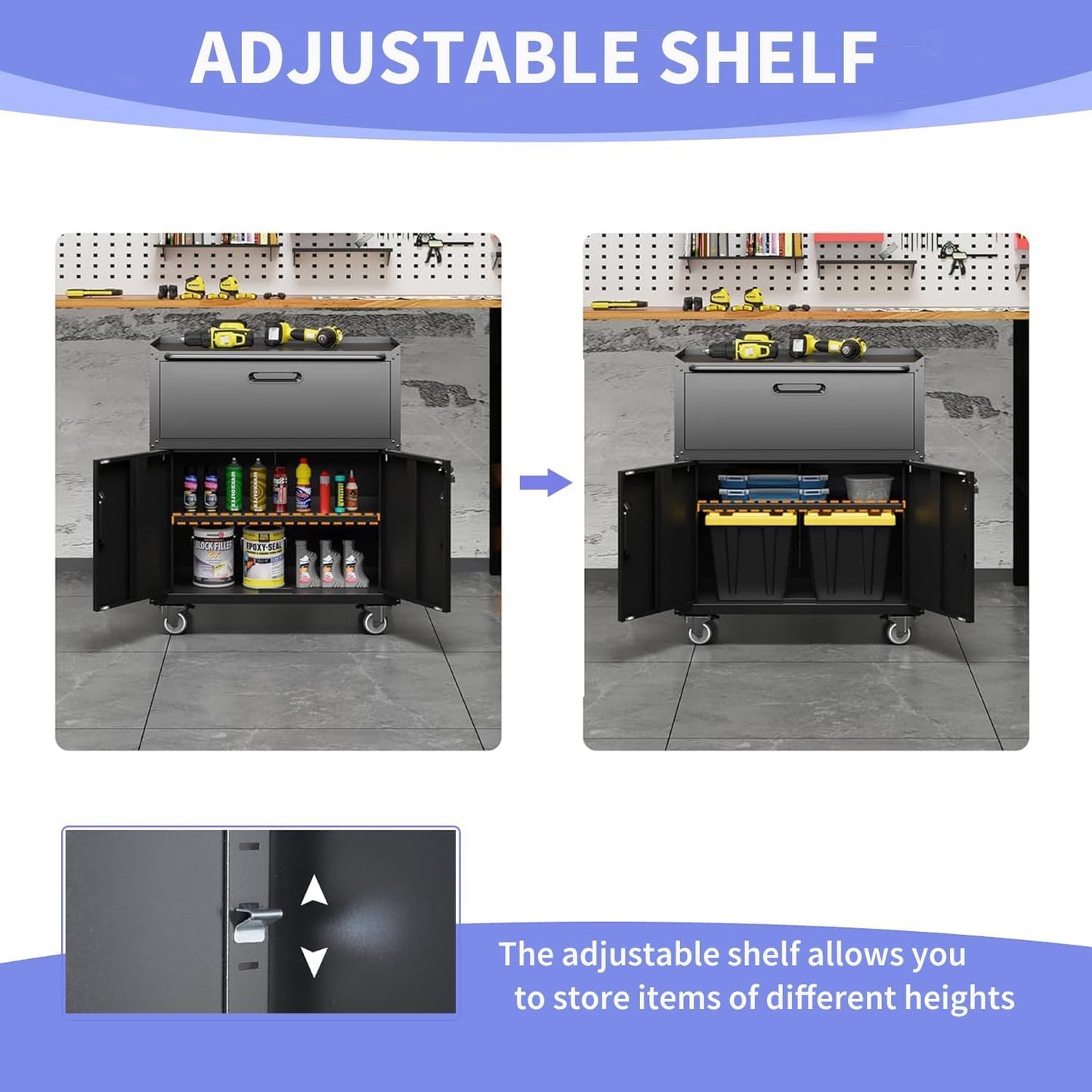 EKJ Garage Storage Cabinet System 6pcs Heavy Duty Workshop Set Wall Cabinet Lockable Rolling Tool Cabinets with Adjustable Shelves Metal Garage Storage Cabinets