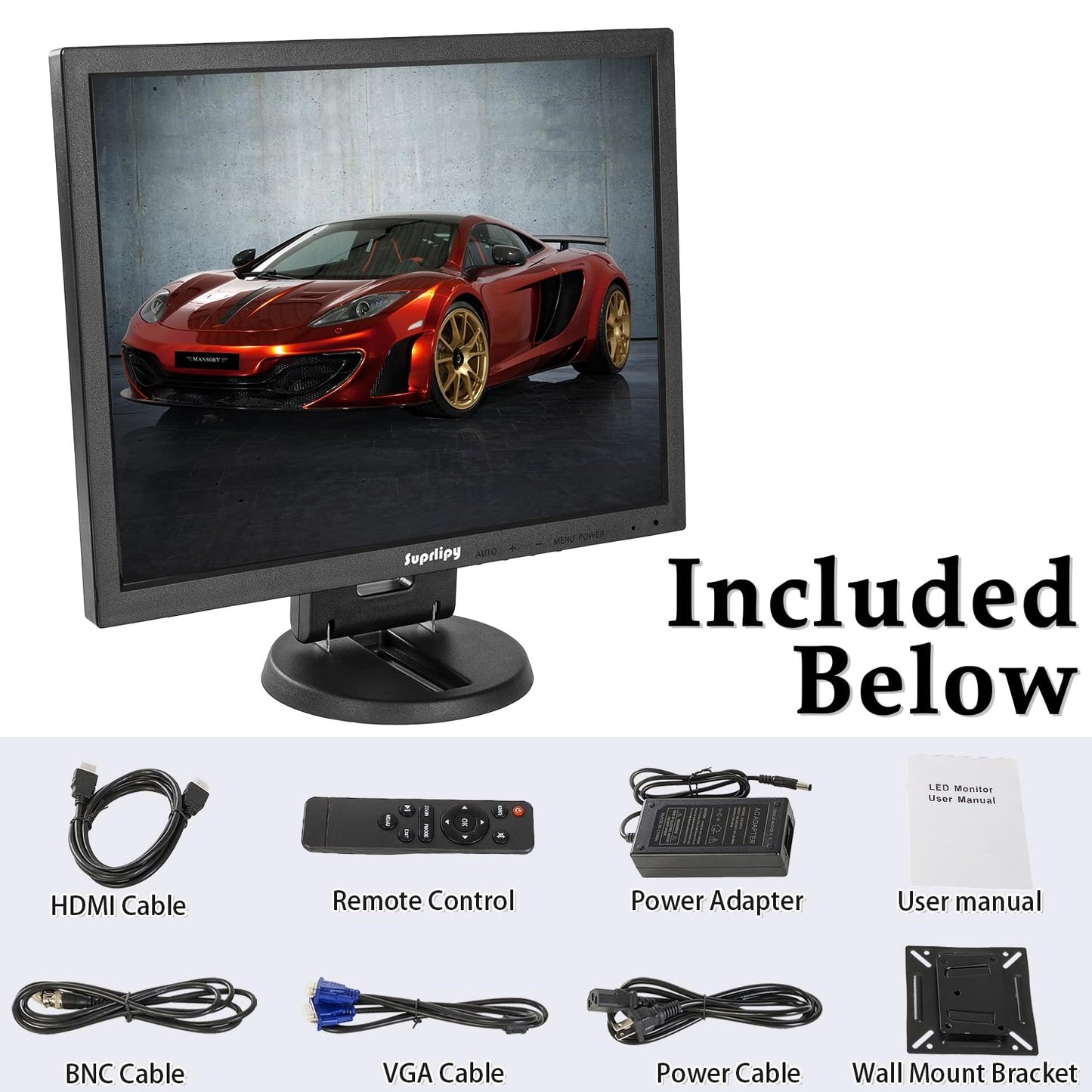 Suprlipy 14 Inch TFT LCD Security CCTV Monitor 1024x768 4:3 Resolution Color Display Screen with HDMI/VGA/BNC/AV Earphone Input Built-in Dual Speakers for Surveillance Camera DVR PC