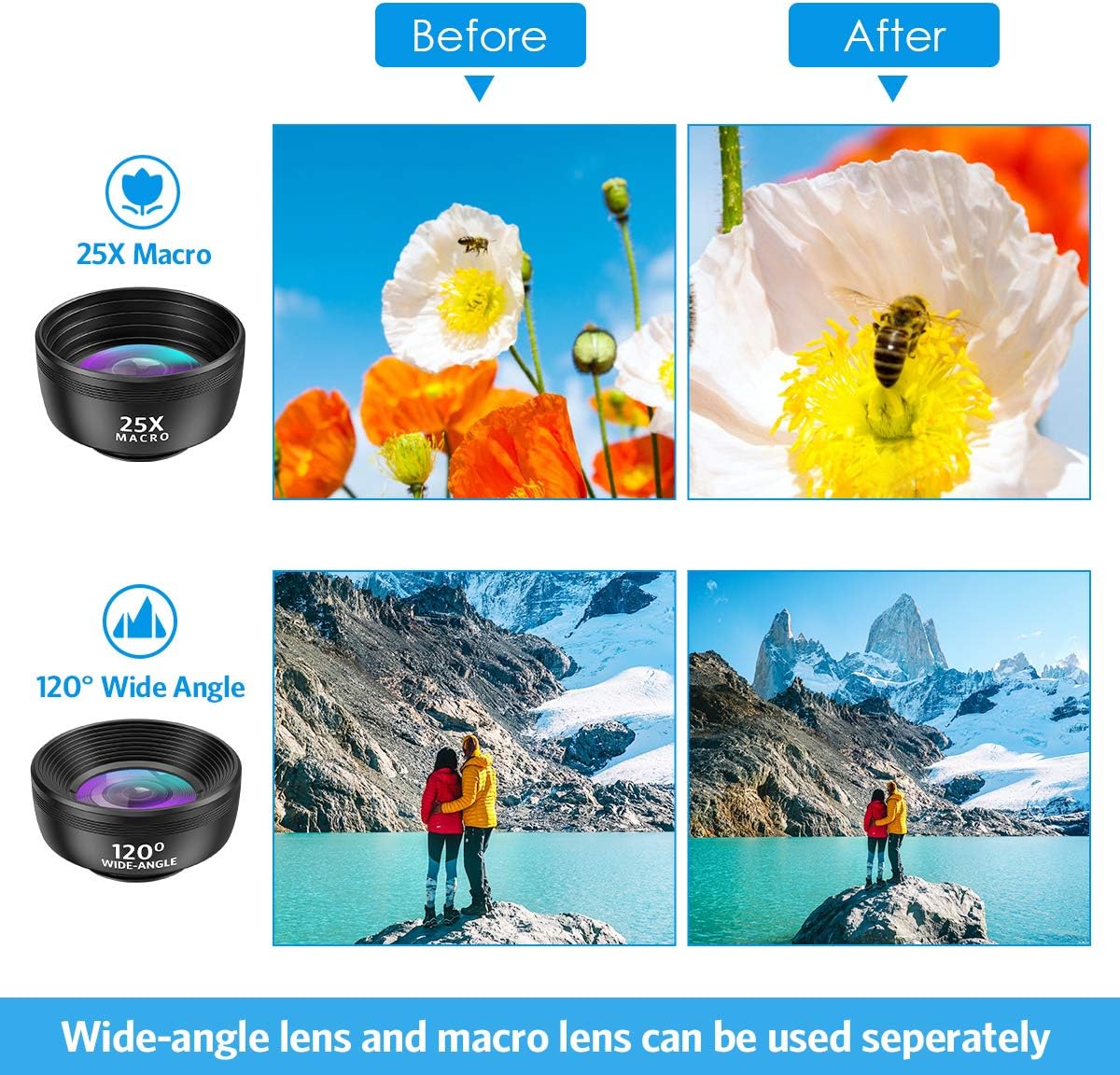 Criacr 210 120 25X 2X 6 7 1 Phone Camera Lens, Fisheye Wide Angle Macro Telephoto Star Lens CPL Kaleidoscope in Phone
