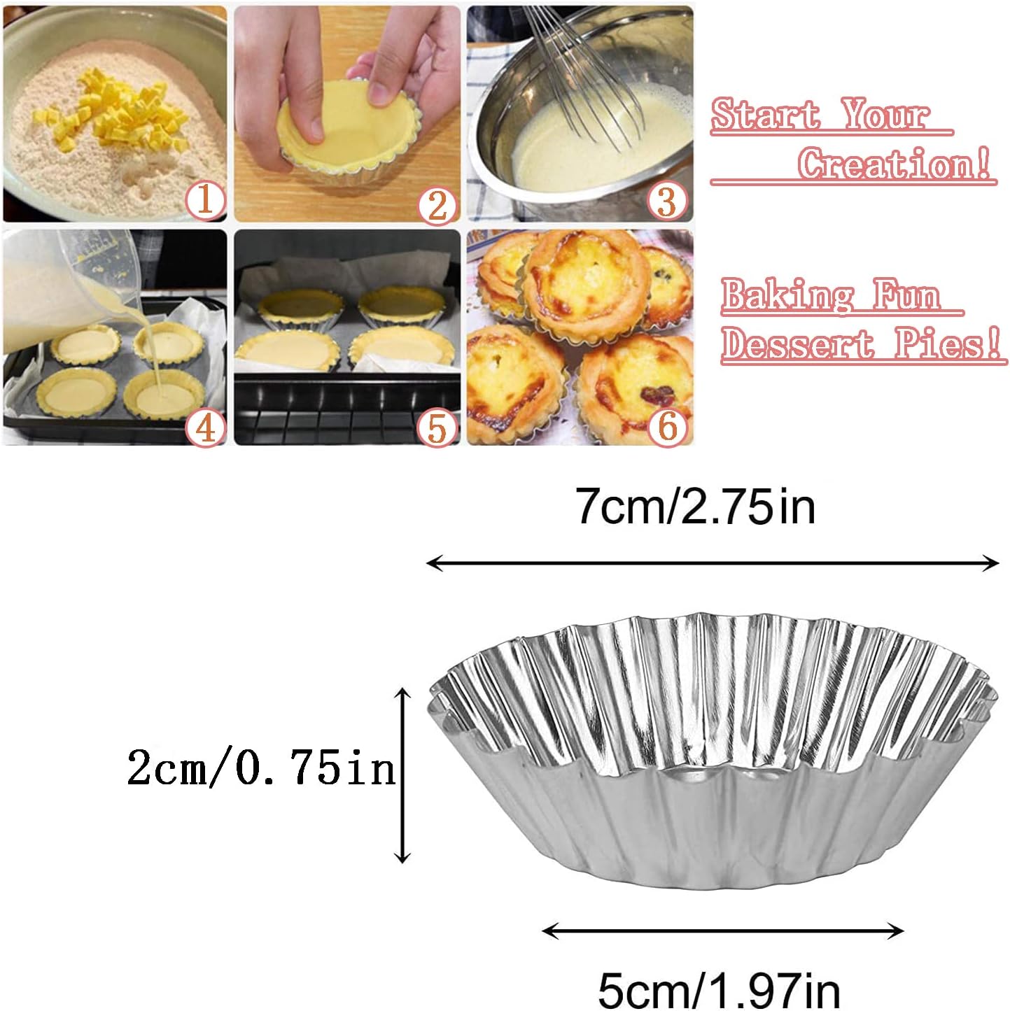Skiennix Egg Tart Molds - 32-Pack Mini Tart Pans for Baking | 2.75-Inch Aluminum Tins