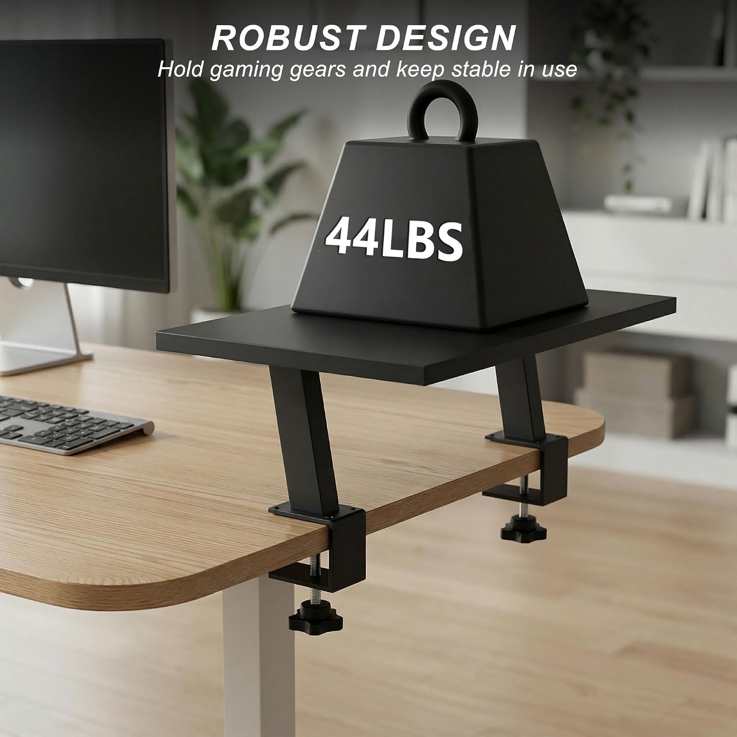 15-Inch 2-in-1 44 lbs, Setup Desktop Clamp-on Shelf & Monitor Riser, Reversible Design Fits Either Side of Desk