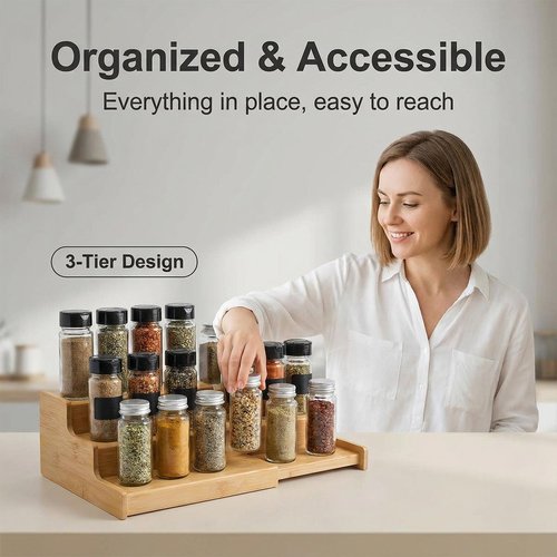 JinDoWin Spice Rack Organizer For Cabinet, Spice Organization For Cabinet, Spice Rack For Countertop,15.7 Inch Adjustable Seasoning Organizer Spice Organizer (1 Pack, Medium)