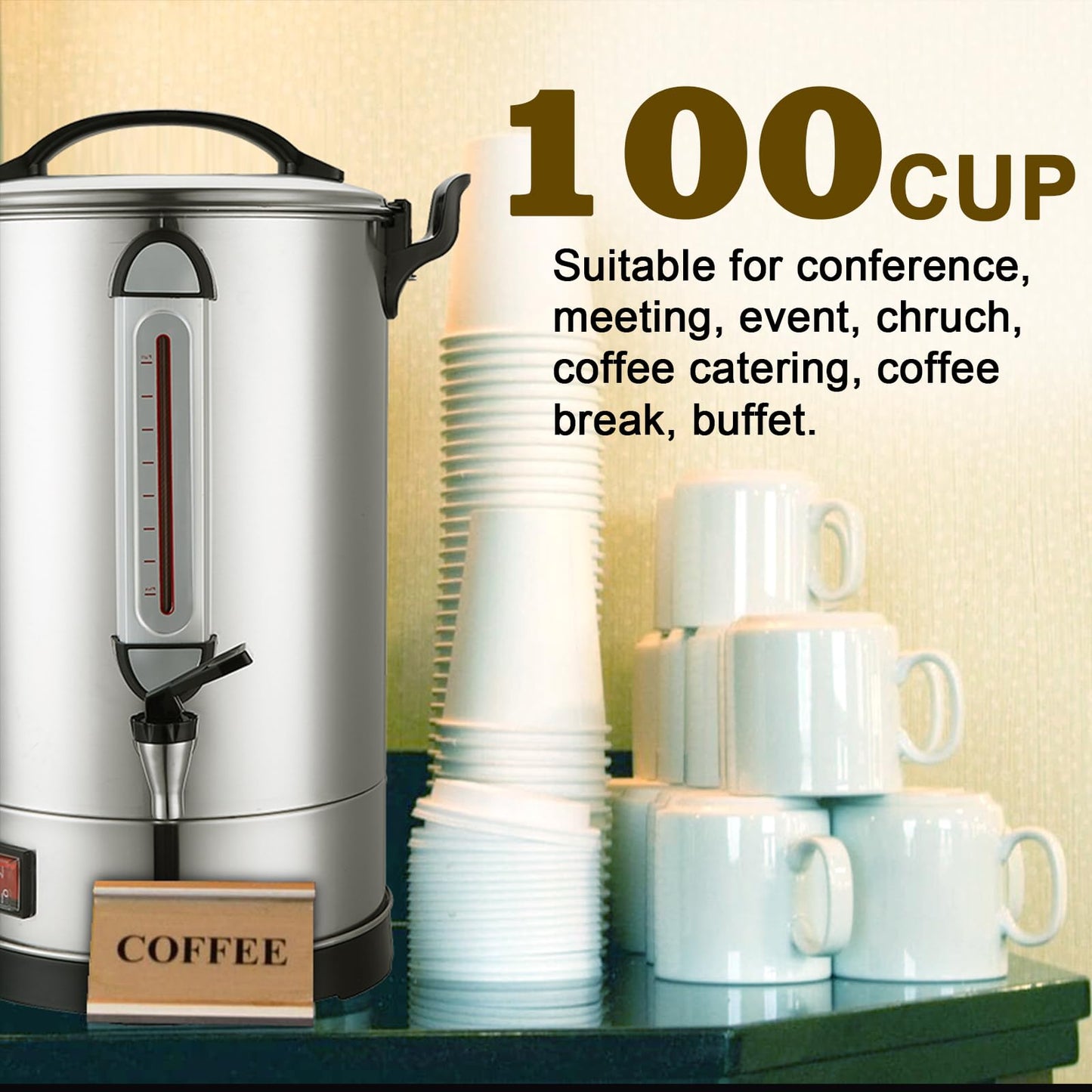 Commercial Coffee Maker 100 Cup Large Coffee Urn 4 Gallon 16L Industrial Coffee Dispenser 1300W Quick Brew Dual Wall Stainless Steel Hot Water Urn & Tea Maker for Catering, Wedding, Church & Events
