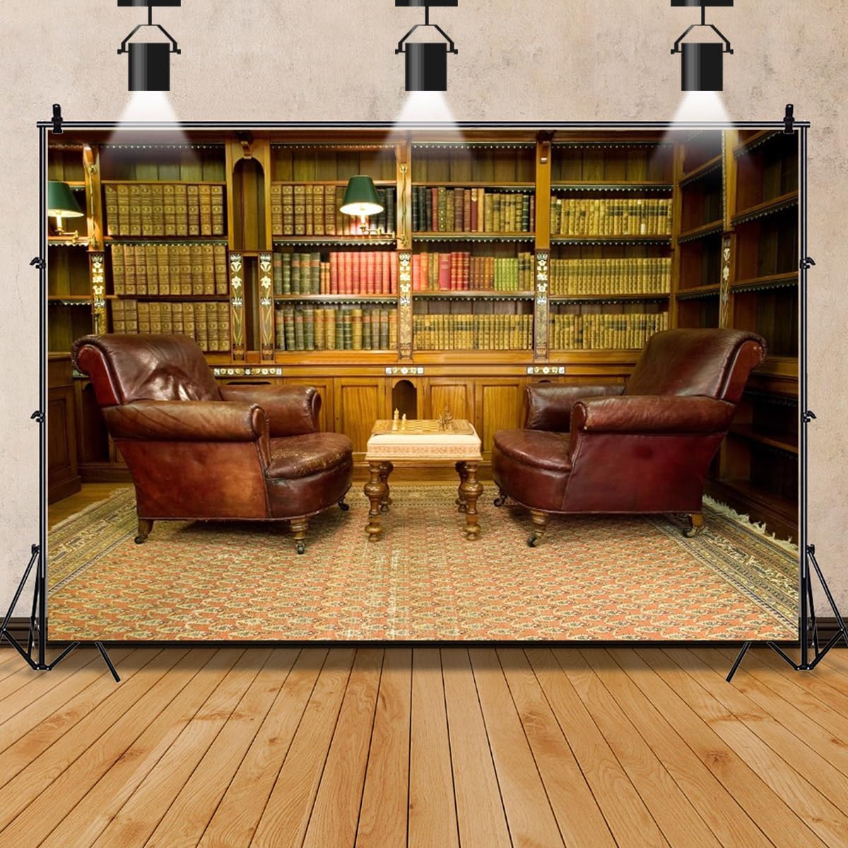 AOFOTO 7x5ft Vintage Luxury Study Bookshelf Backdrop Photography Home Office Two Sofa Business Conversation Room