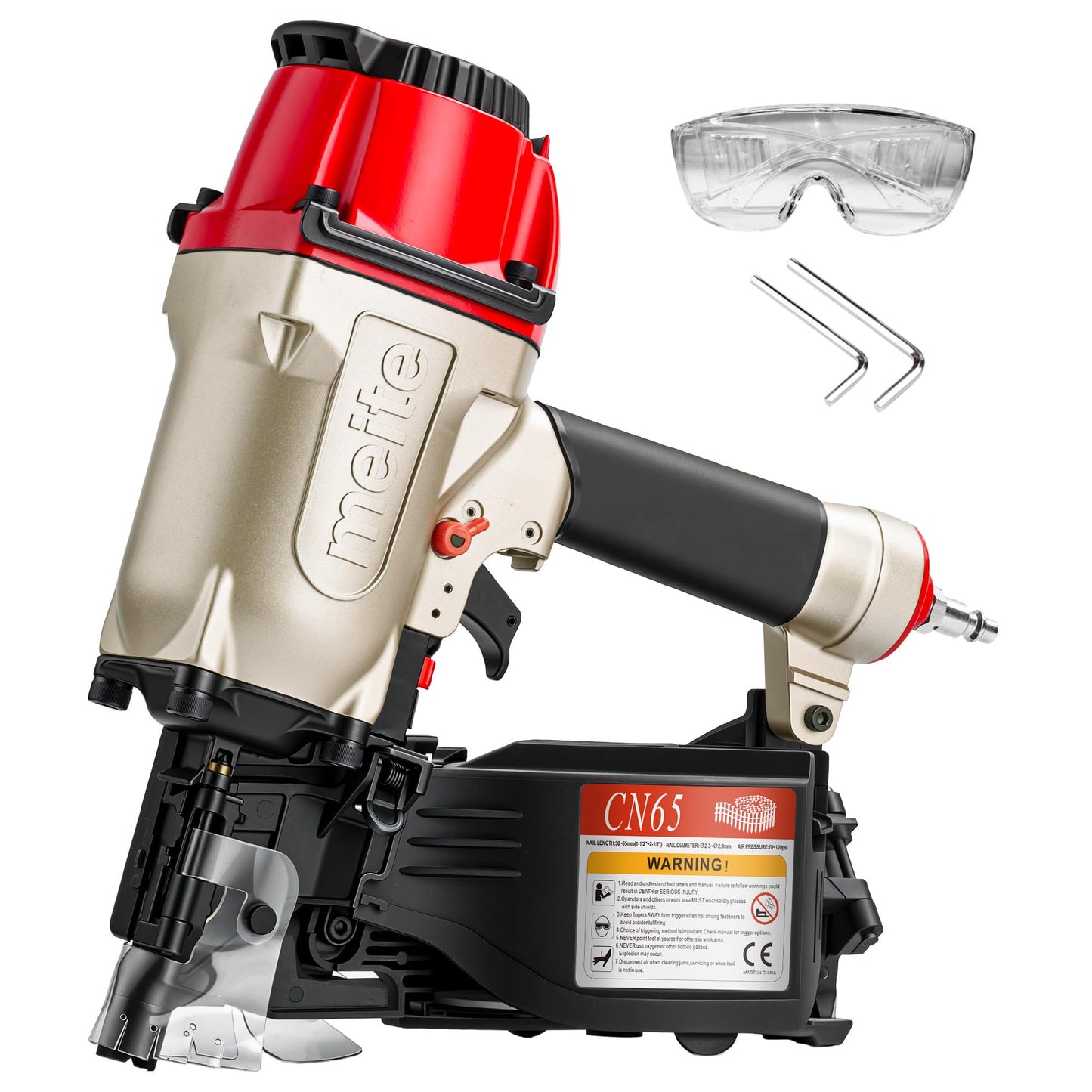 meite CN65 Siding Nailer 15 Degree Coil Siding Nailer Gun for Heavy-Duty Fencing Decking Sheathing, Pneumatic Siding Nail Gun with Tool-Free Depth Adjustment, Drives 1-1/2" to 2-1/2" Coil Siding Nails
