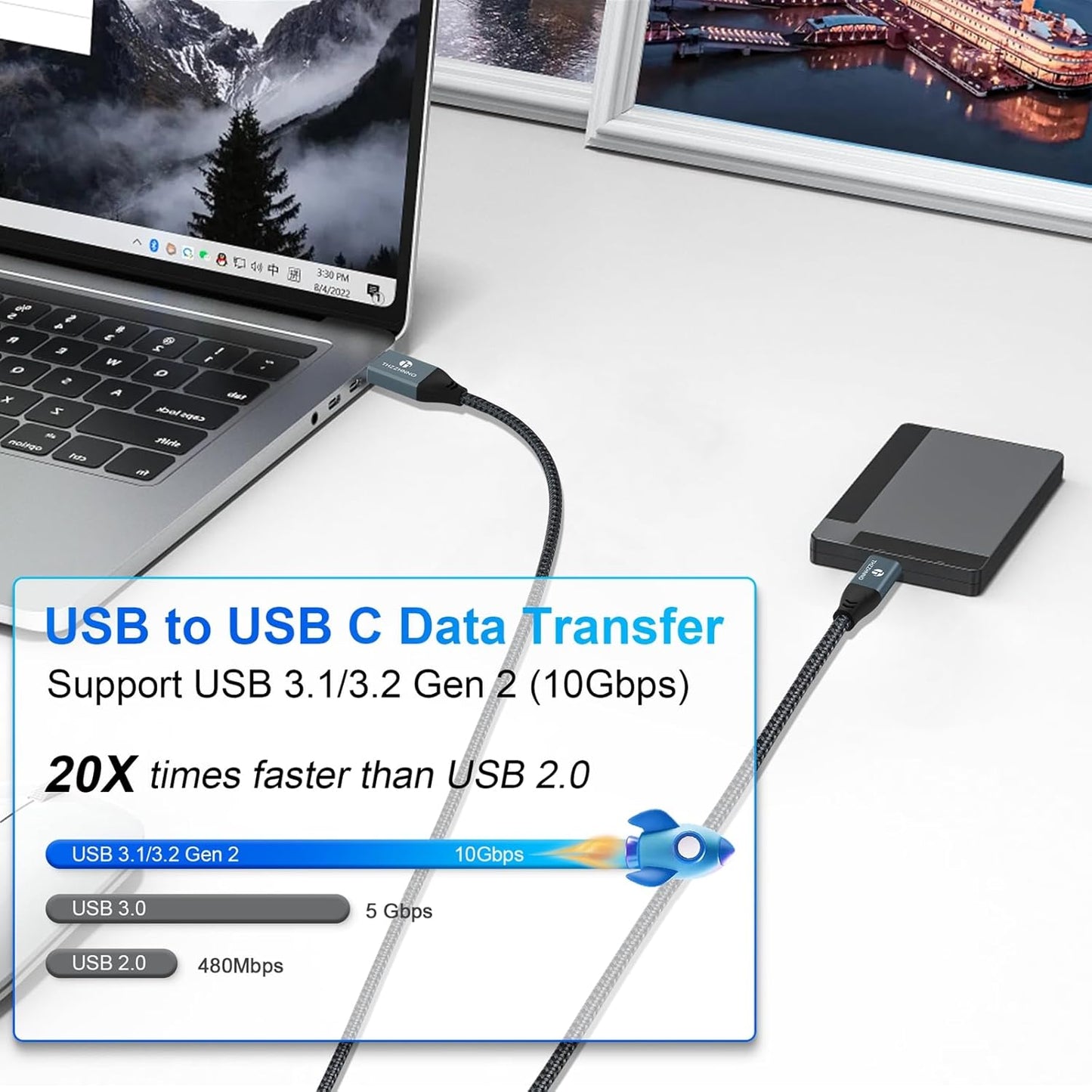10FT 2Pack, 3.1 3.2 Gen2 10Gbps 15/MacBook USB A to USB C Cable USB USB Data Transfer Cord for Samsung Galaxy/iPhone
