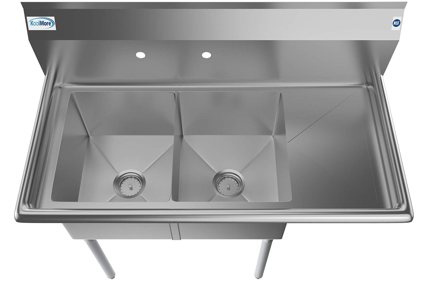 KoolMore 2 Compartment Stainless Steel NSF Commercial Kitchen Prep & Utility Sink with Drainboard - Bowl Size 14" x 16" x 11", Silver
