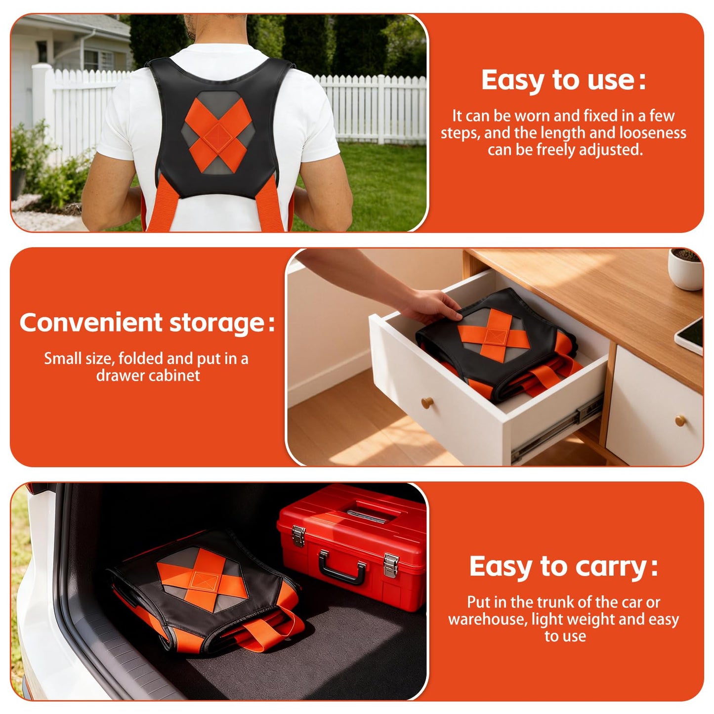 Moving Straps 2-Person Lifting and Moving System Transporting Heavy Objects up to 880lbs Efficiently Safely Suitable for Lifting and Transporting Wardrobes Sofas Furniture (Orange-Red, Standard)