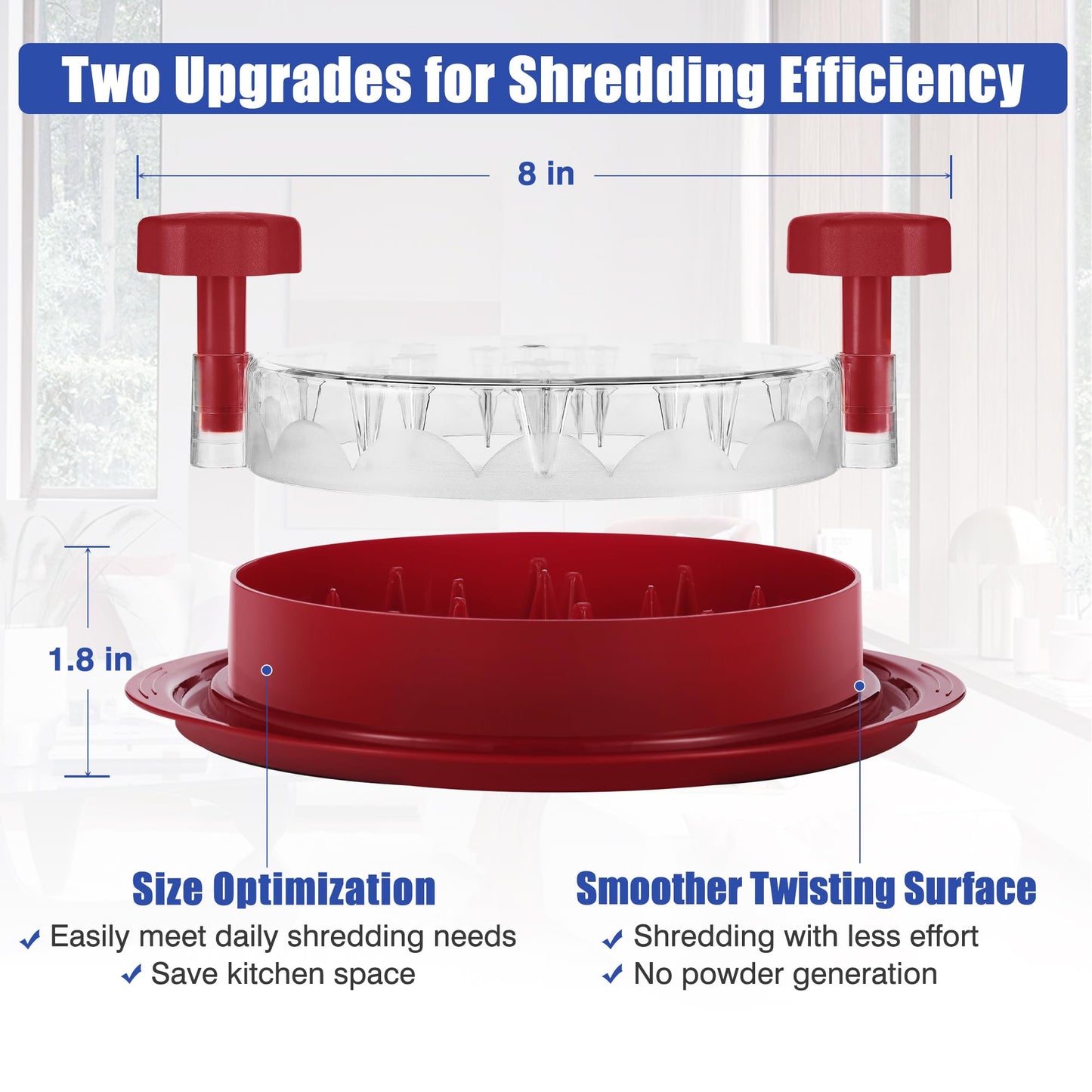 Chicken Shredder Tool Twist: 2026 Pro Food-Grade Visible Meat Shredder with Strong Anti-Slip Base, Ergonomic Handle, Chicken Breast Shredder, Suitable for Pork Beef Chicken (Red)