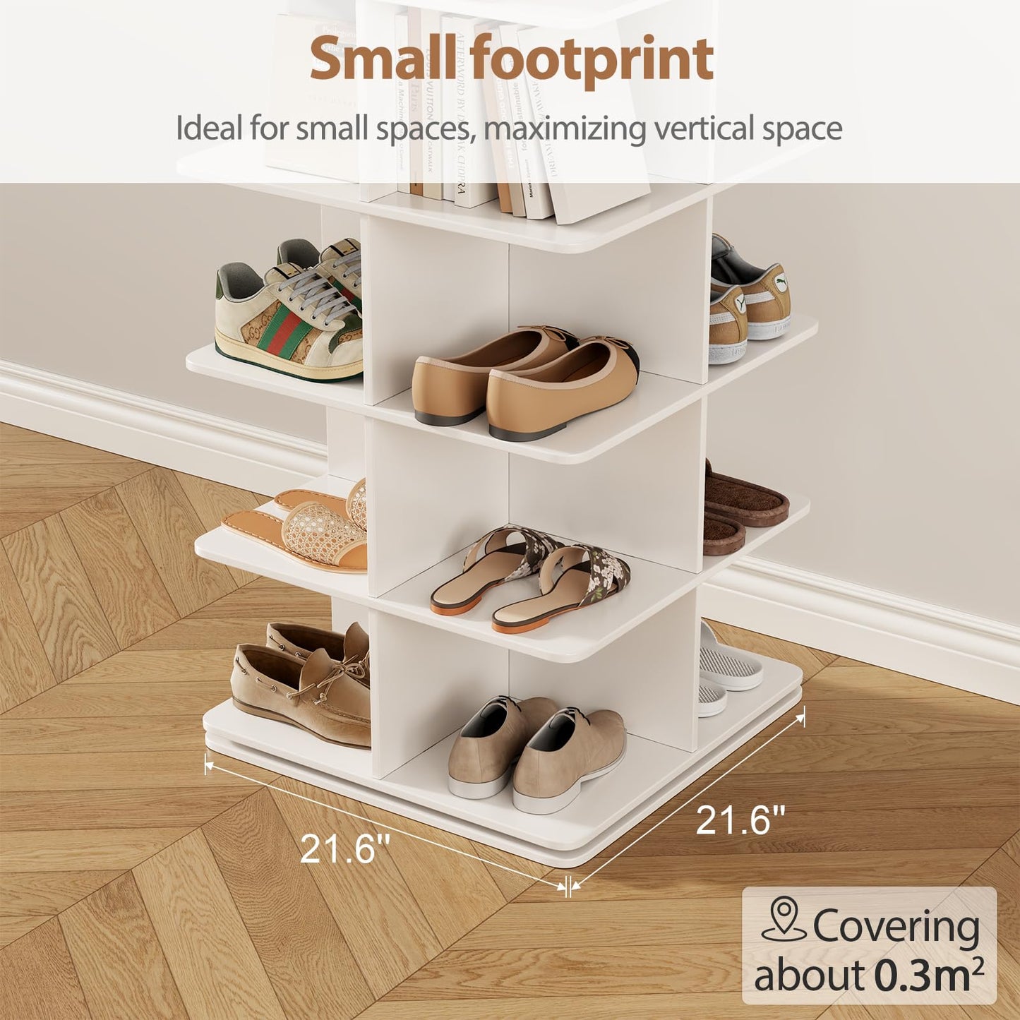 Yuncraft Rotating Shoe Rack Tower, PVC Material Structure, 5-Tier 360° Swivel Lightweight Shoe Organizer, Space-Saving Spinning Shoe Shelf for Entryway, Closet, Bedroom Nook