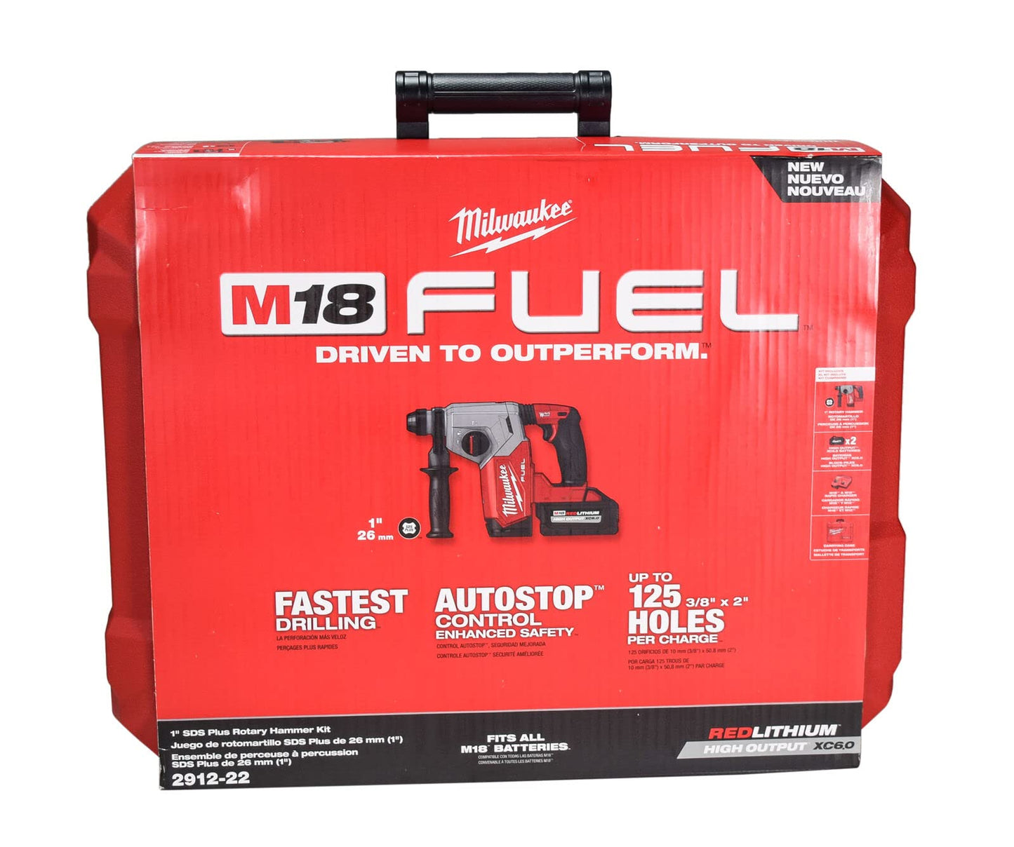 Milwaukee 2912-22 M18 FUEL Brushless Lithium-Ion 1 in. Cordless SDS Plus Rotary Hammer Kit (6 Ah)