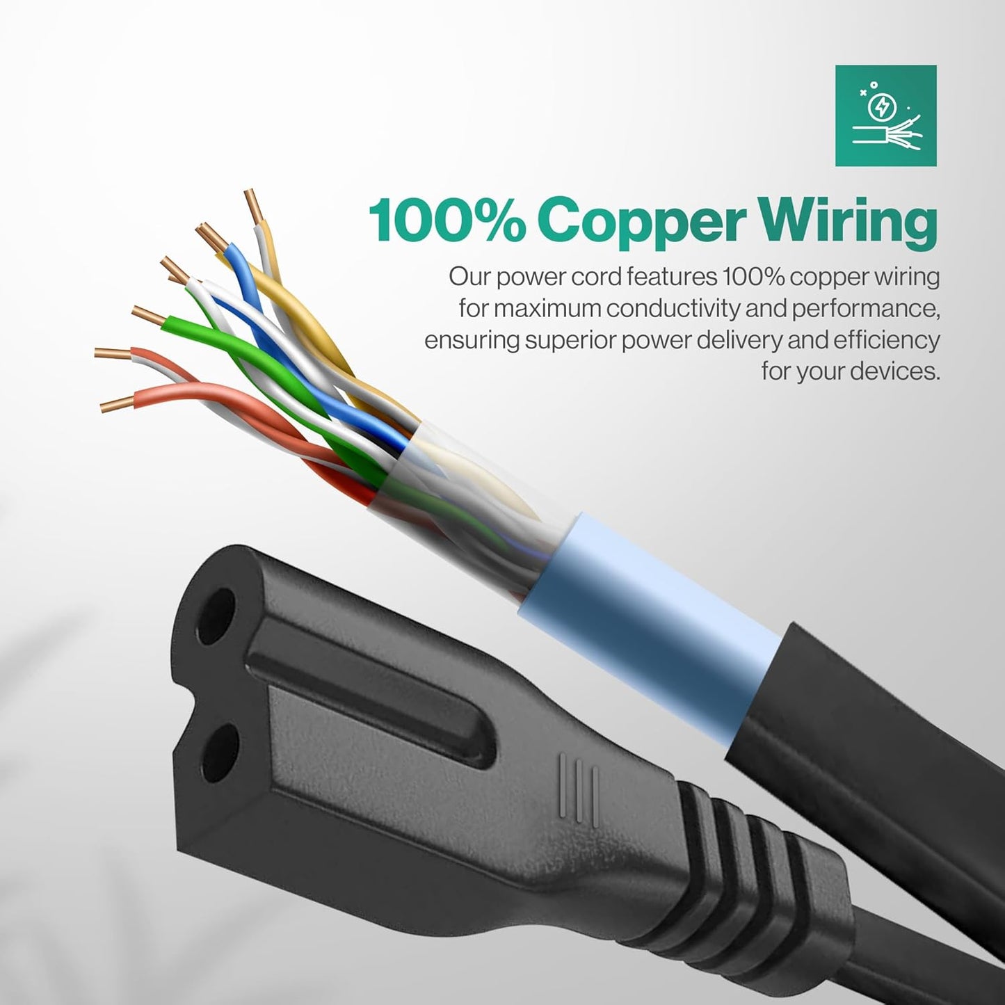 LORDTRONICS 2 10ft C7P AC Prong Power Cord Electrical Replacement Power Cable Polarized Plug