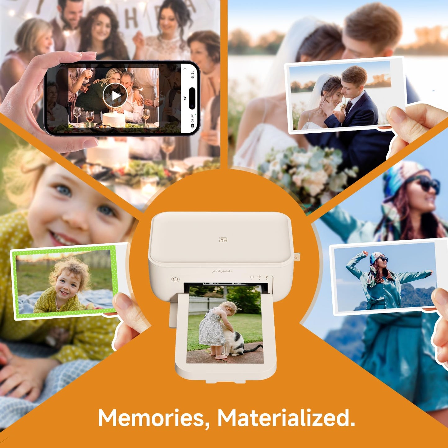 HPRT 4x6 Photo Printer, Full-Color Thermal Sublimation Wi-Fi Printing, Portable Instant Picture Printer for iPhone/Android, AR Video, Fun App, Home Use, Beige+20 Sheets Photo Paper & 1 Ribbons