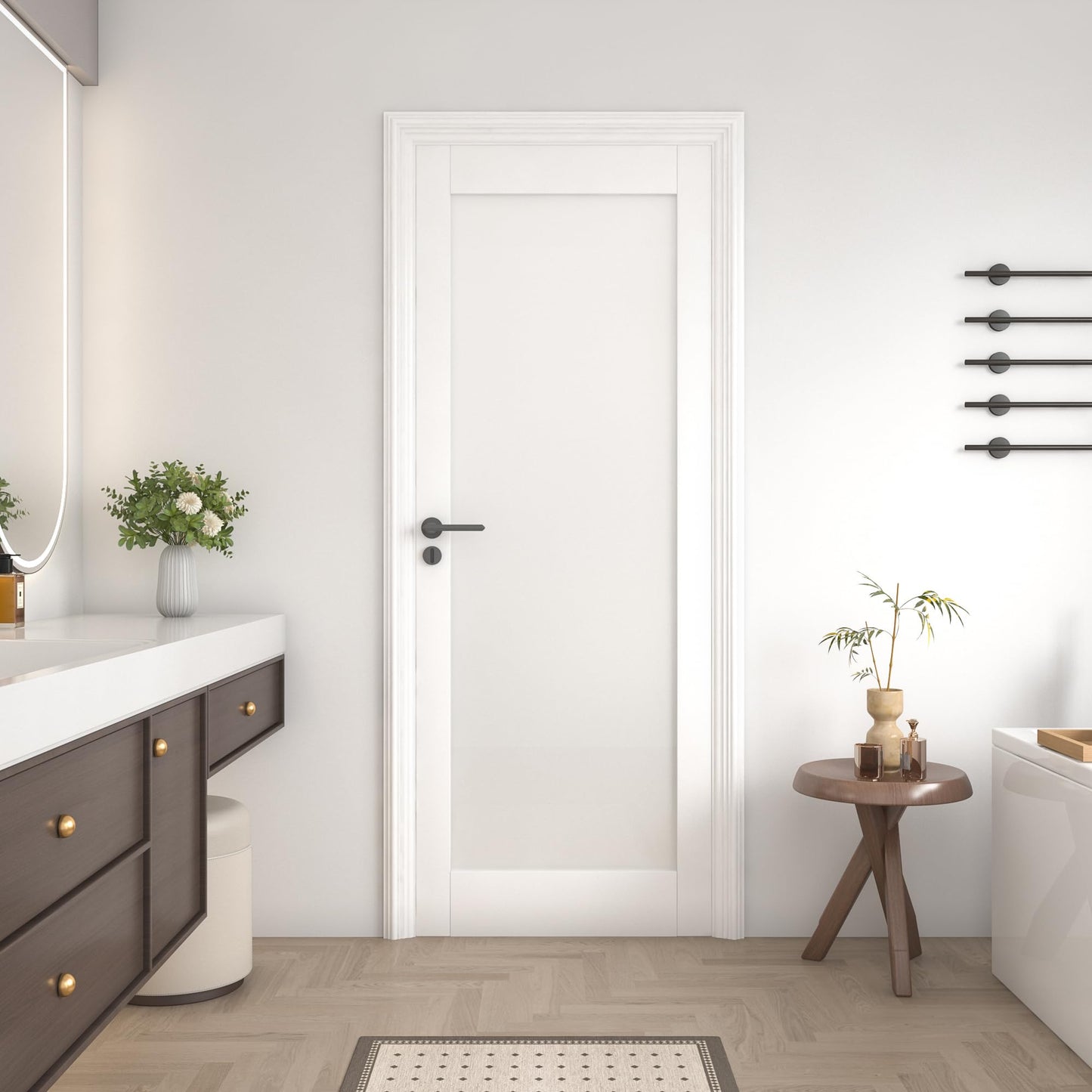 OHTOMO 24"x 80"Interior Slab Door, 1-Lite Frosted Glass French Door Slab, Pre-Assembled White Primed Solid Core Panel w/o Prehung Jamb, for Pantry Closet Laundry Bathroom Office