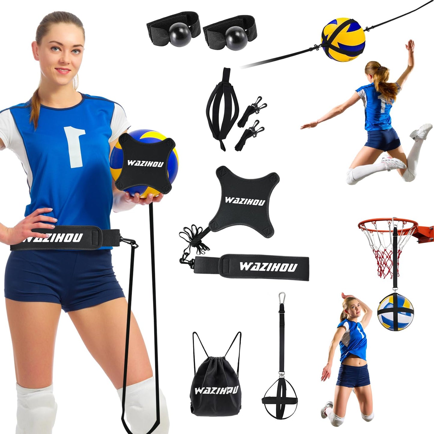 Upgraded Volleyball Training Equipment Aid, Premium Solo Practice Trainer for Serving, Setting, Spiking & Arm Swing, Perfect volleyaball Trainer kit for Beginners & Pro, Perfect Volleyball Gift.