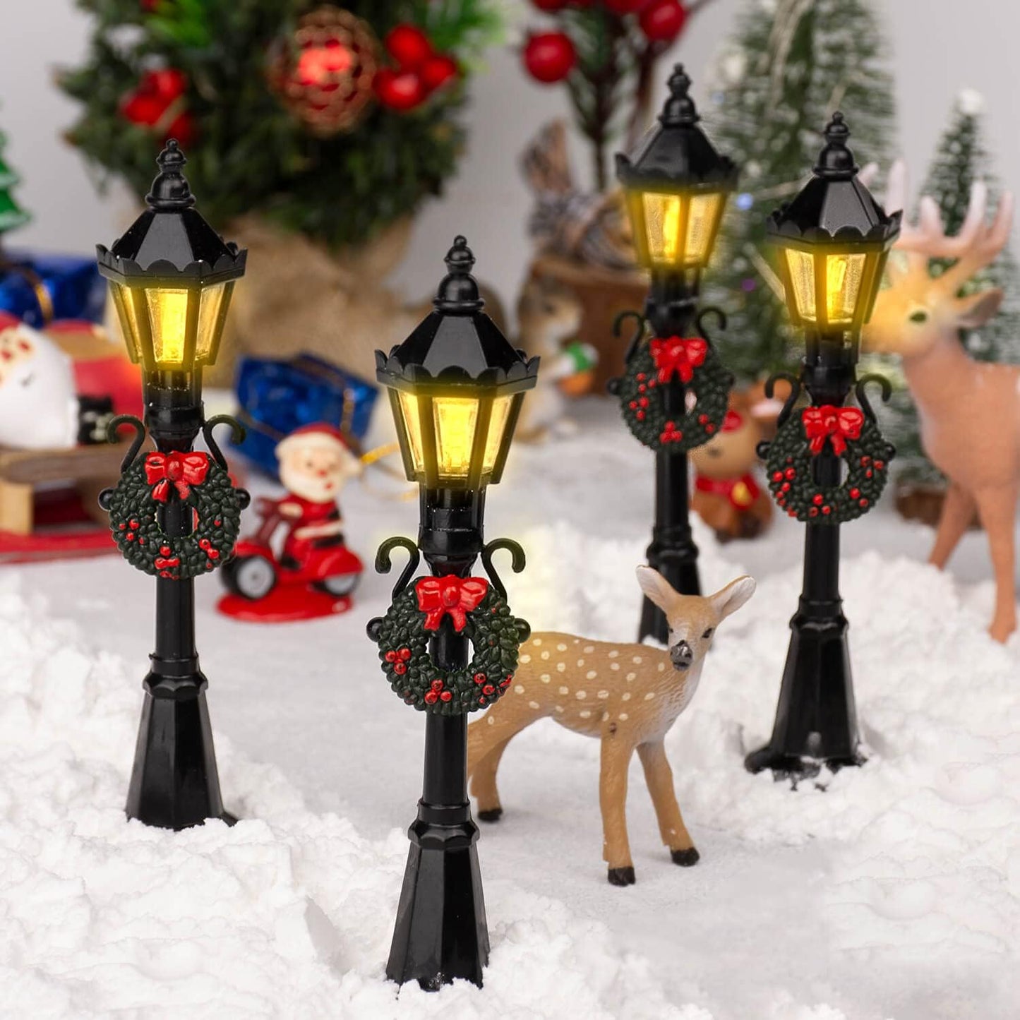Skiennix Mini Street Light Models - 4 Pcs Dollhouse Lanterns for Christmas Village Decor | DIY Fairy Garden Accessories
