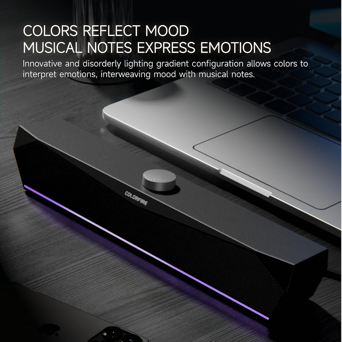 Colorful 3.5mm Gaming Soundbar,Computer SoundBar for PC,USB Speakers,RGB Touch Lights,USB-C/A Powered Input, Compact