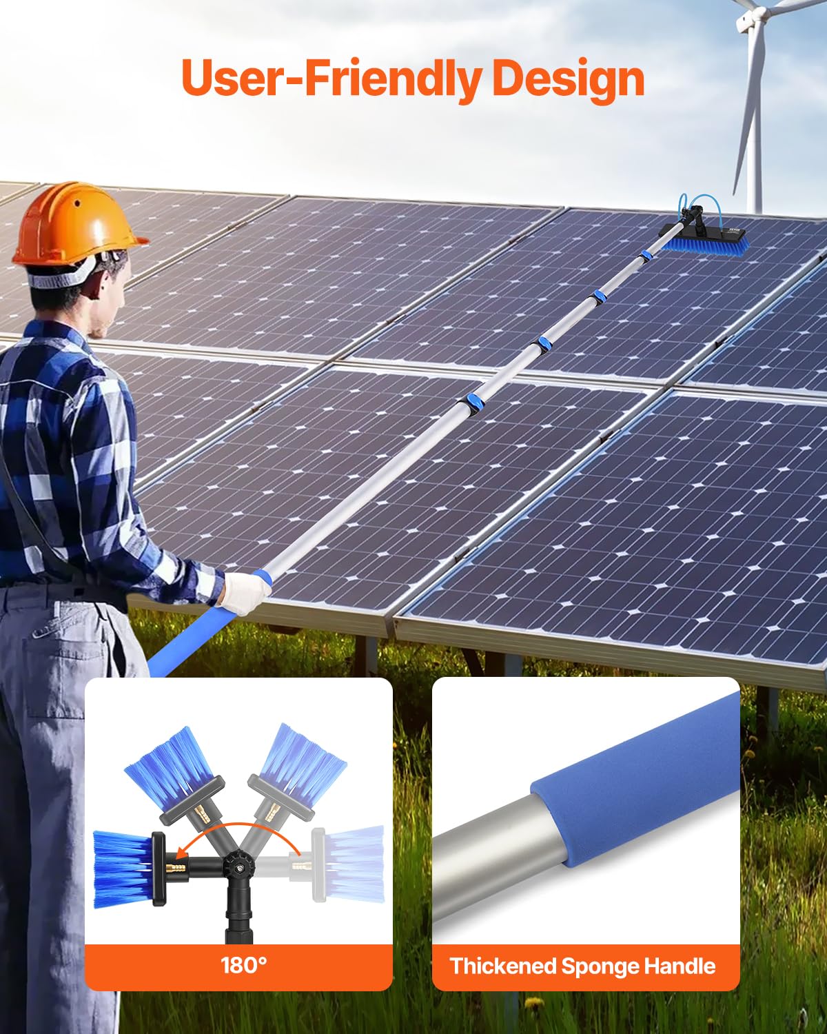 VEVOR Water Fed Pole Kit, 30FT Solar Panel Cleaning Pole with Extendable Handle, 180° Rotatable Brush Head & 65.6FT Hose, Household & Outdoor Window Cleaner Tool for Caravan Solar Panel Deck