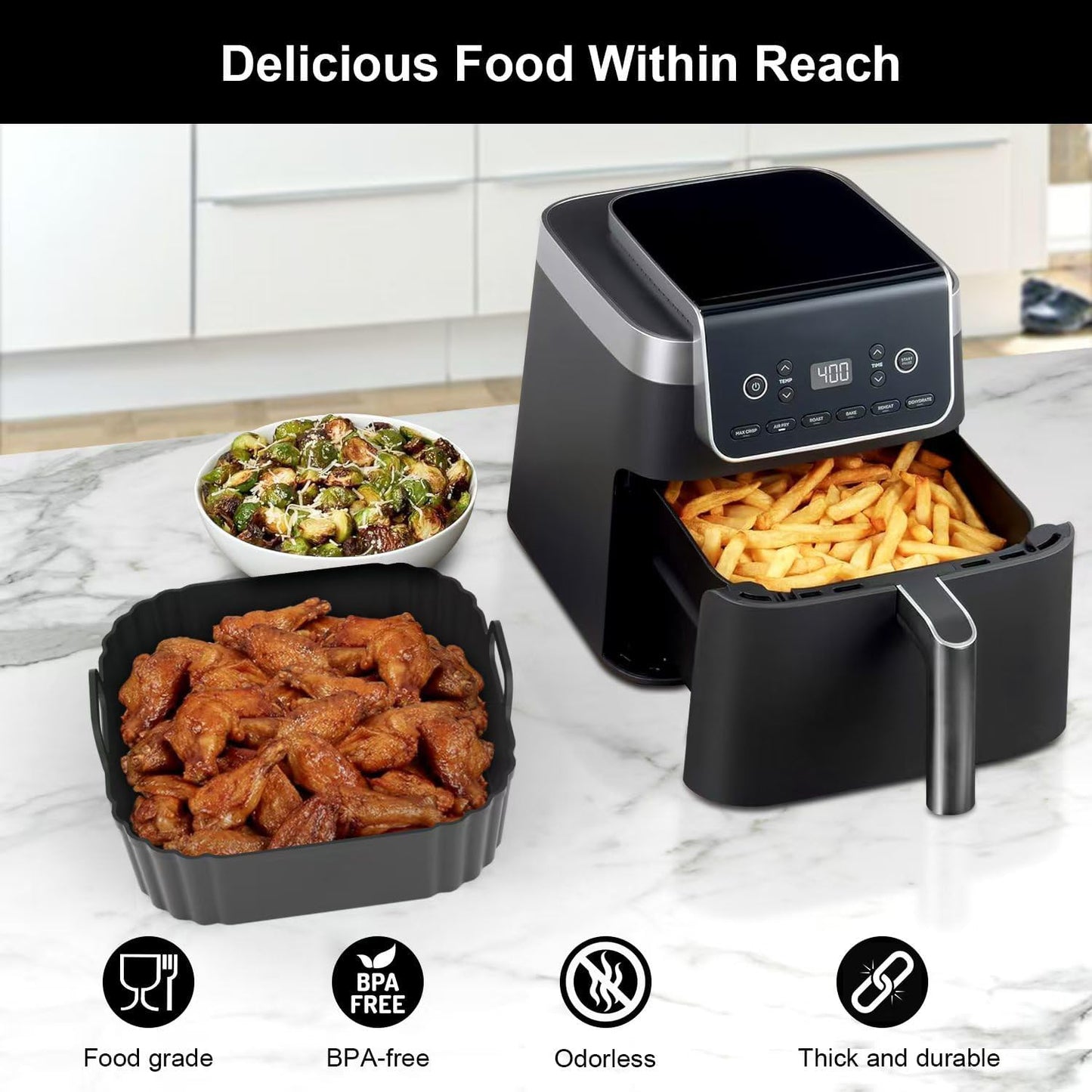 Square Silicone Air Fryer Liners by [Brand Name] - Reusable 8.5 Inch Accessories for Ninja & COSORI