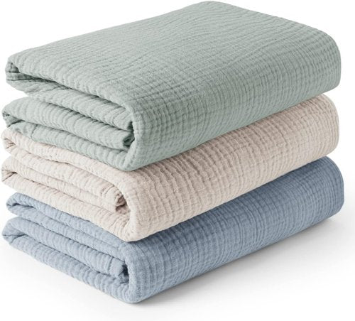 Konssy Muslin Swaddle Blankets - Soft & Breathable 3-Pack for Newborns | Large 47 x 47 Inches