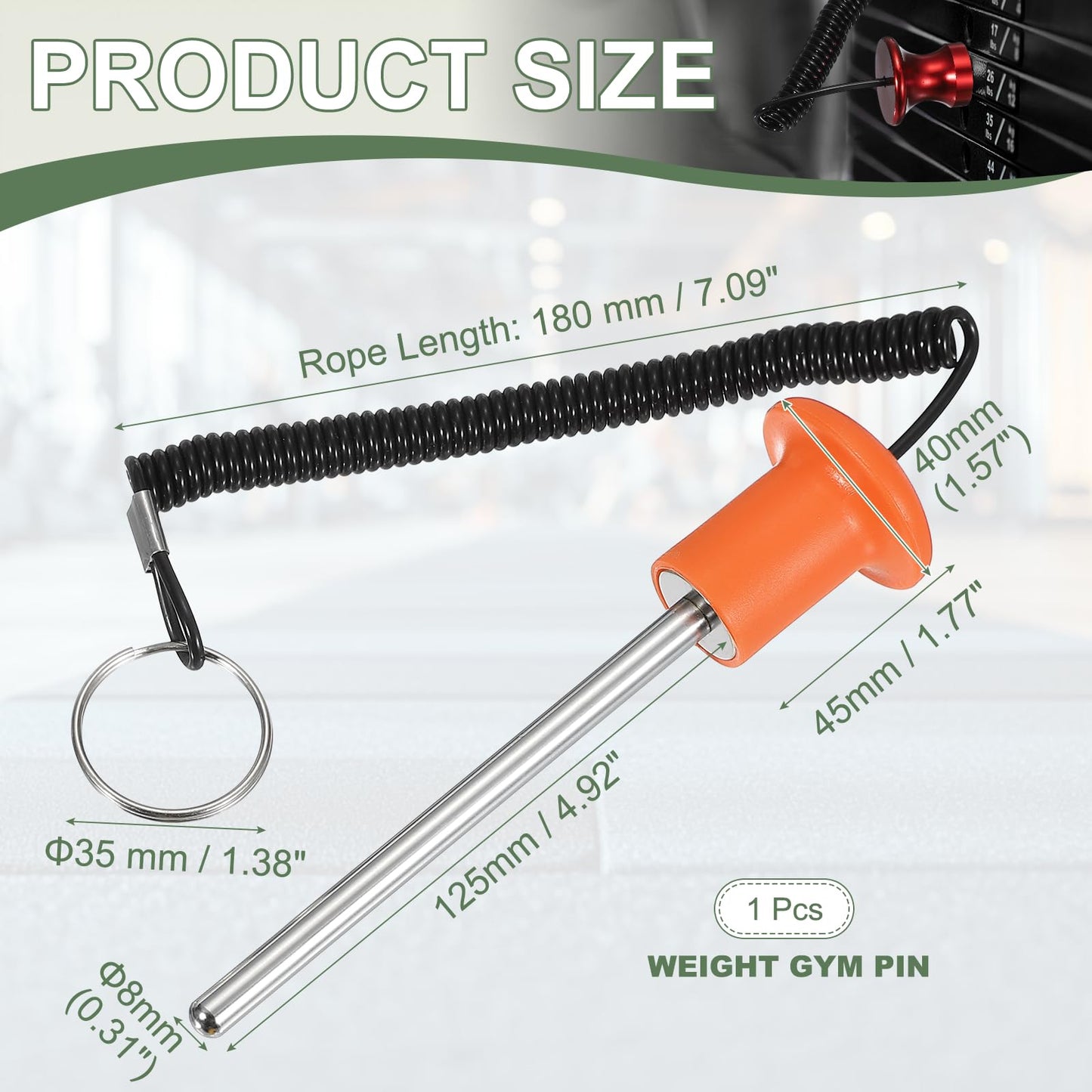YELARXI Gym Pin, Weight Stack Pin Strength Training Lifting Equipment Replacement with Pull Rope 0.3 x 4.9 Inch & Orange -Fitting for (Home/Gym/Club/Machine Insert Accessories)