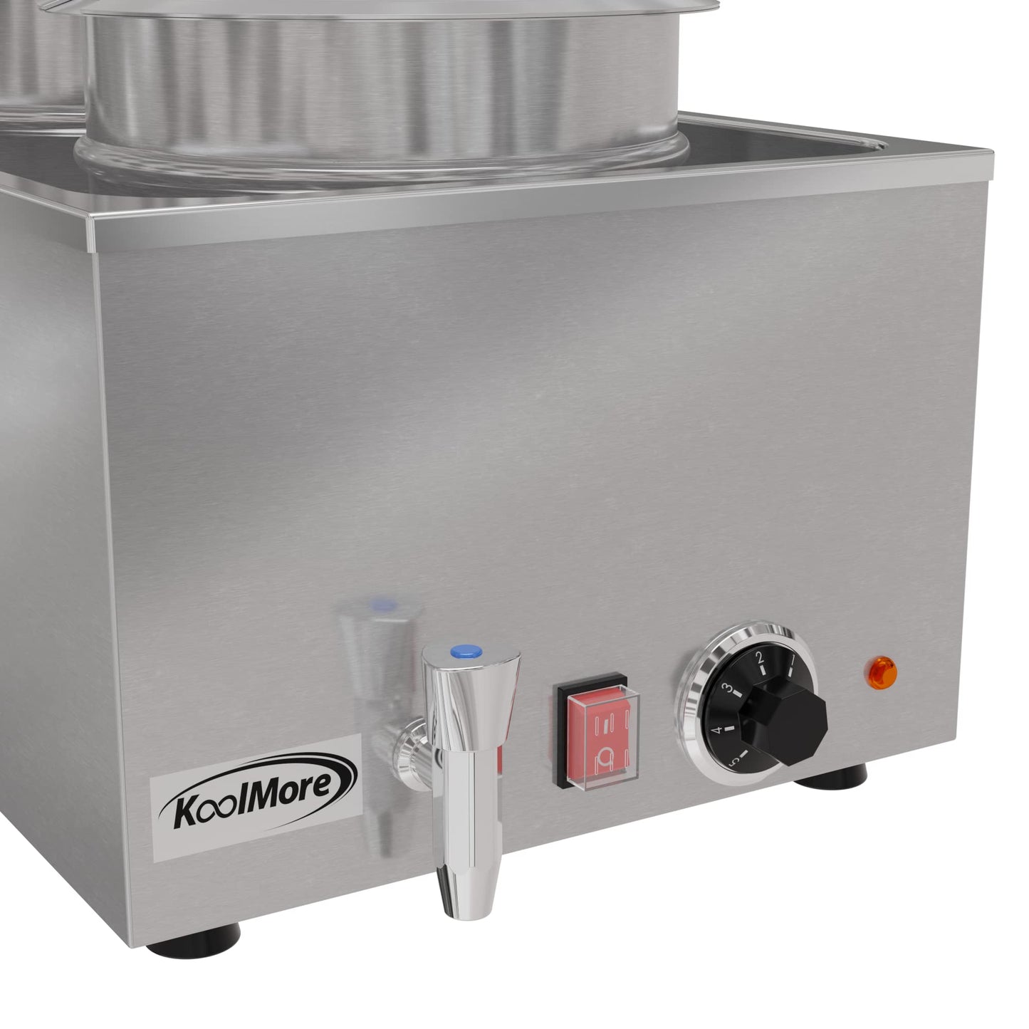 KoolMore Commercial Bain Marie Countertop Food Warmer, Soup Station, and Buffet Table Server with Two Serving Pots and Tap, Stainless-Steel Steamer with Auto Shut Off (CFW-4T), Silver