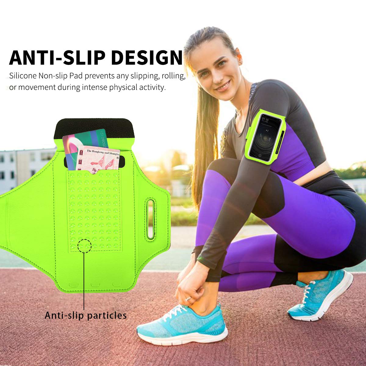 Running Armband with Earphone Bag Cell Phone Armband for iPhone 17 16 15 Pro 14 Plus 13 11 XR, Galaxy S24/S10 Water Resistant Sports Phone Holder Case & Zipper Slot Car Key Holder for 6.7 inch Phone
