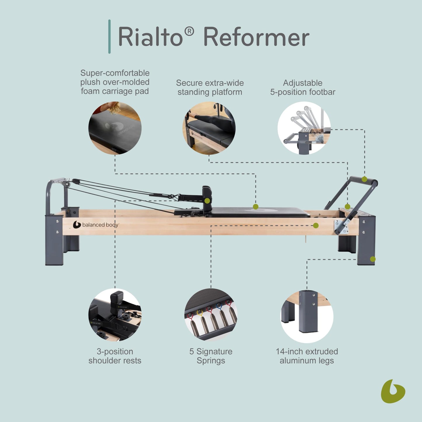 Pilates Reformer by Balanced Body, Rialto Reformer with Sitting Box Lite, Pilates Exercise Equipment, Workout Equipment for Home or Studio, Black Upholstery