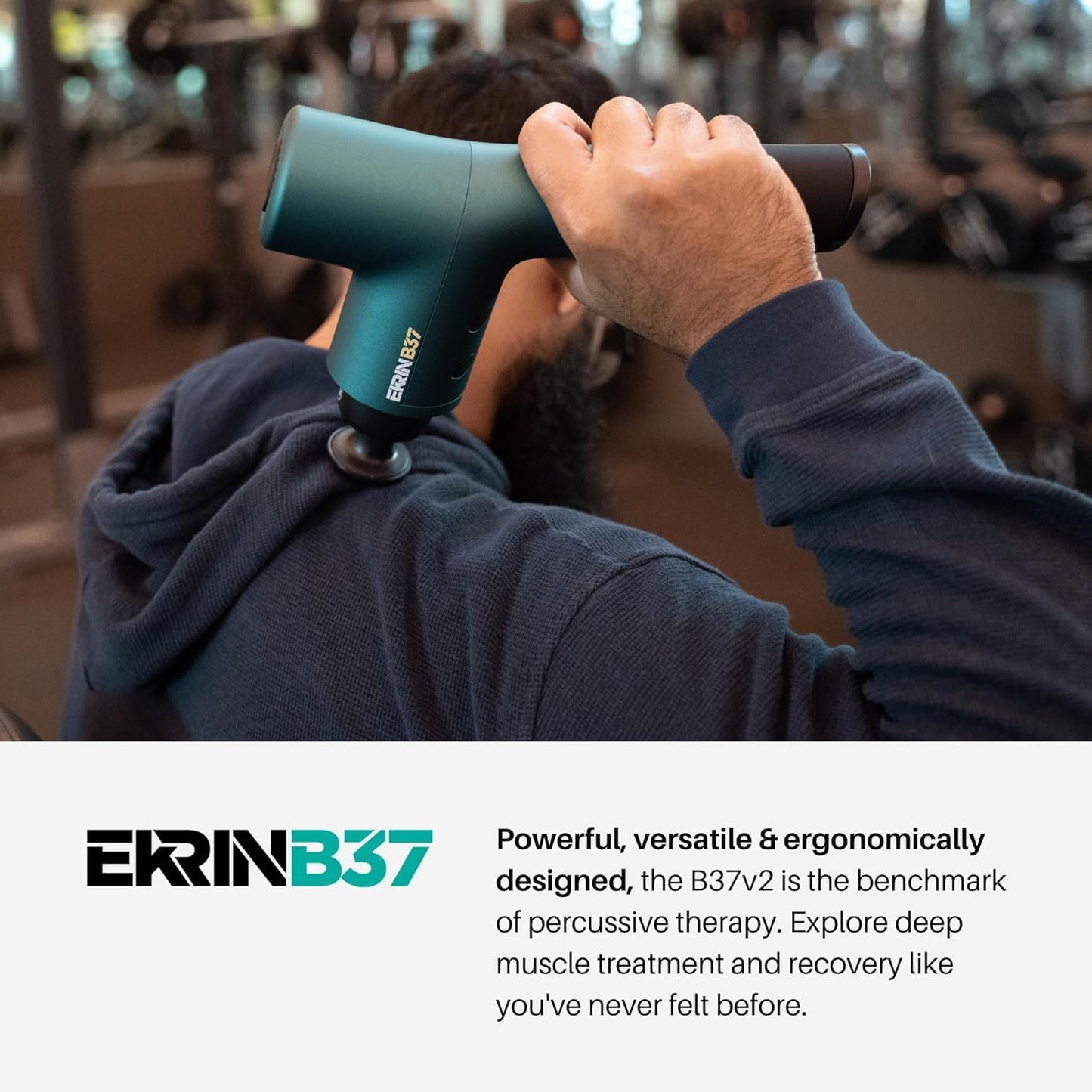 Ekrin Athletics B37v2 Massage Gun - Deep Tissue Massage with High-Powered Brushless Motor - Ergonomic Back Massager for Pain Relief - 5 Speeds, 4 Attachments - Ultra Quiet Hand-Held Massager