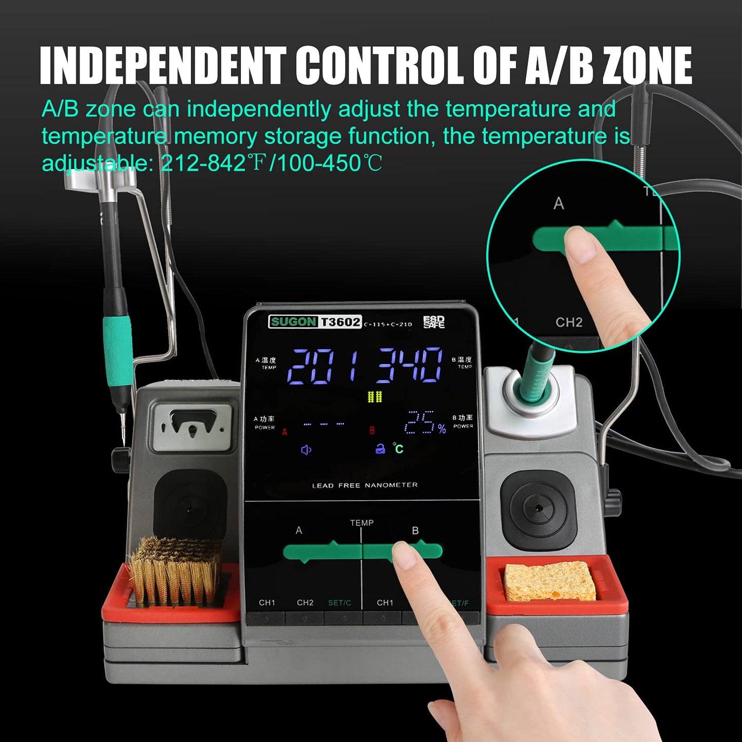 SUGON T3602 Professional Soldering Station 2 Sec Rapid Heat Up, with 6 Soldering Iron Tip, 110V Soldering Iron Station with Temperature Adjustment 212-842°F,Solder Iron Replacement Rack etc
