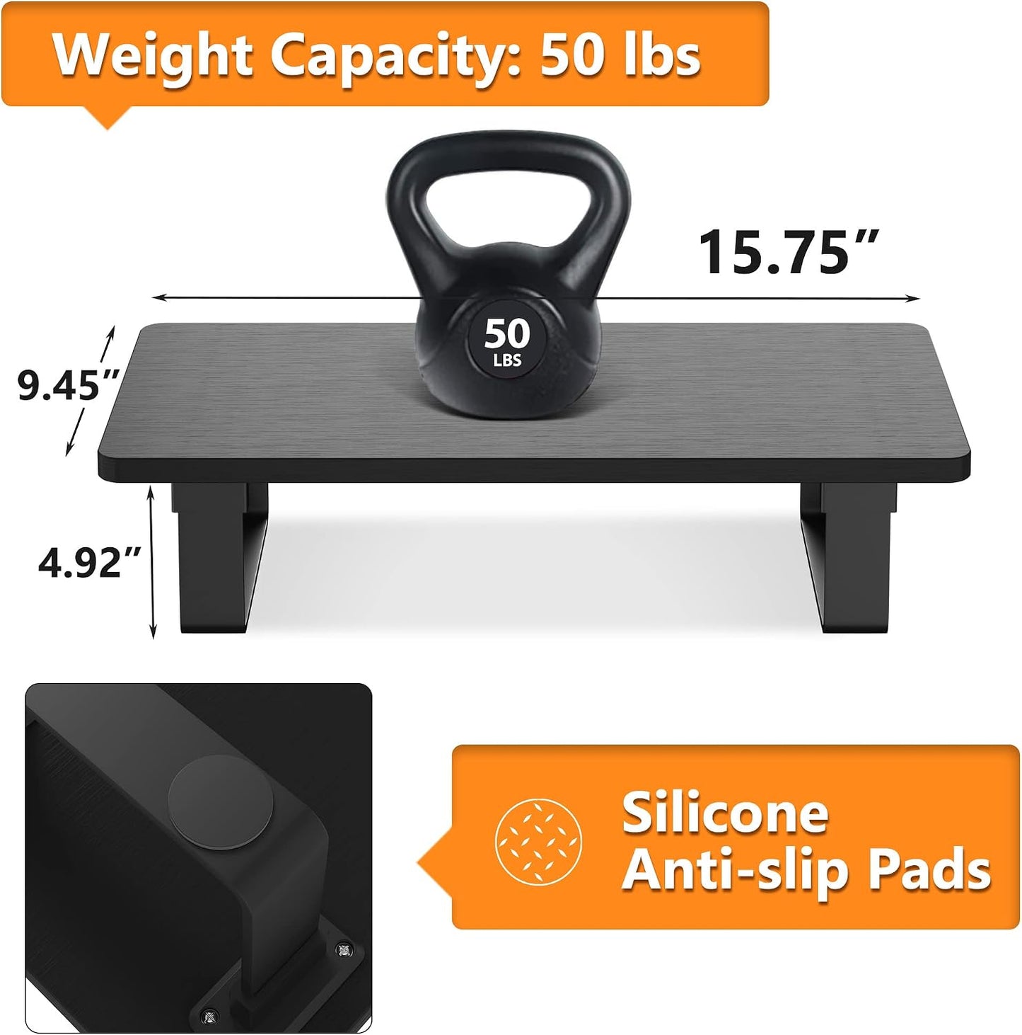 50 LB 1-Step Monitor Stand Riser with Capacity, Stable Wood Computer Monitor Stand for Desk Organizers, Computer Riser