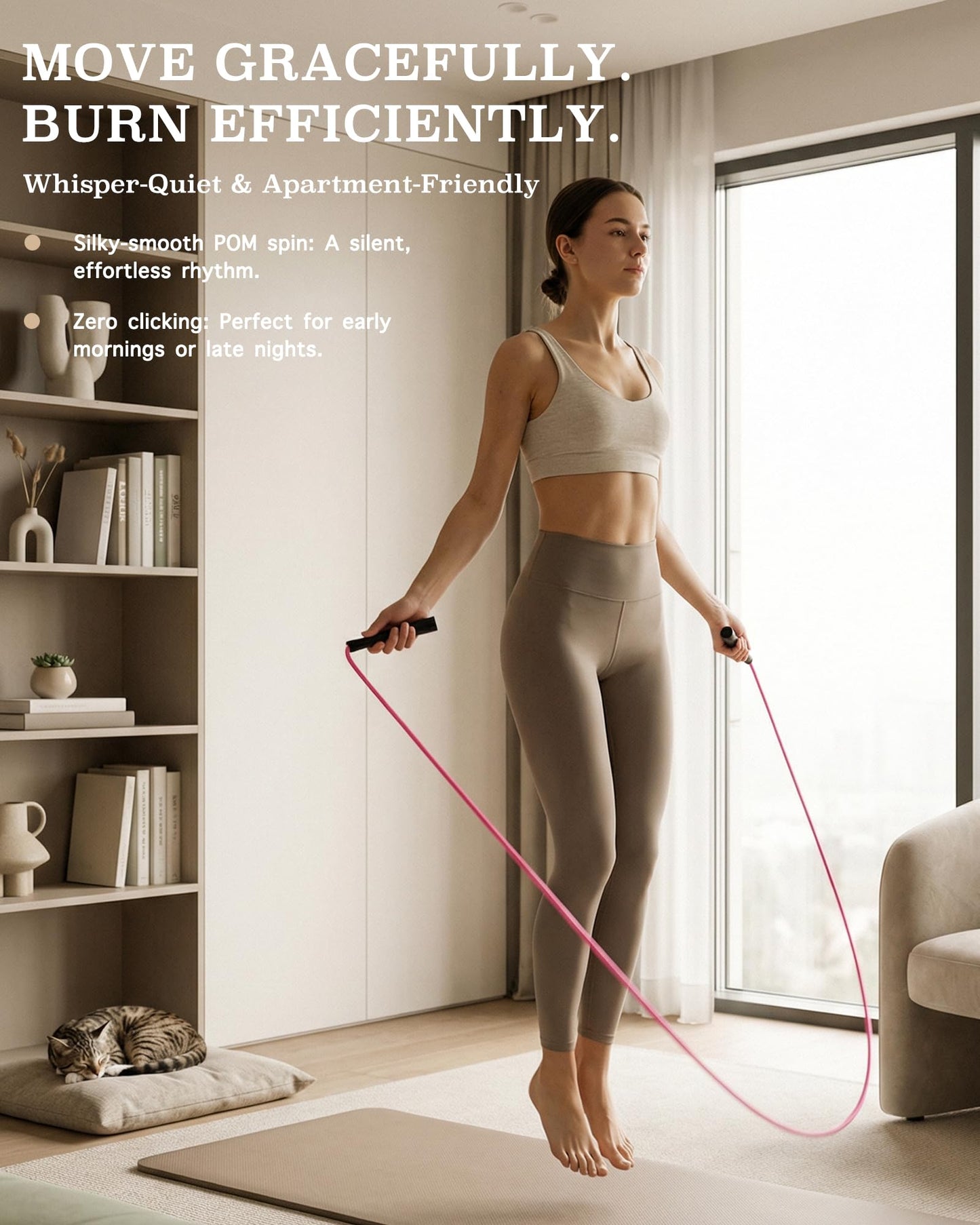 YUEDONG Aesthetic Jump Rope for Women - Apartment-Friendly Silent Rotation, Tangle-Free Weighted Skipping Rope with Ergonomic Grip, 5mm PVC for Home Workout, Cardio, Graceful Body Sculpting & Fat Loss (1, BLACK, 5MM)