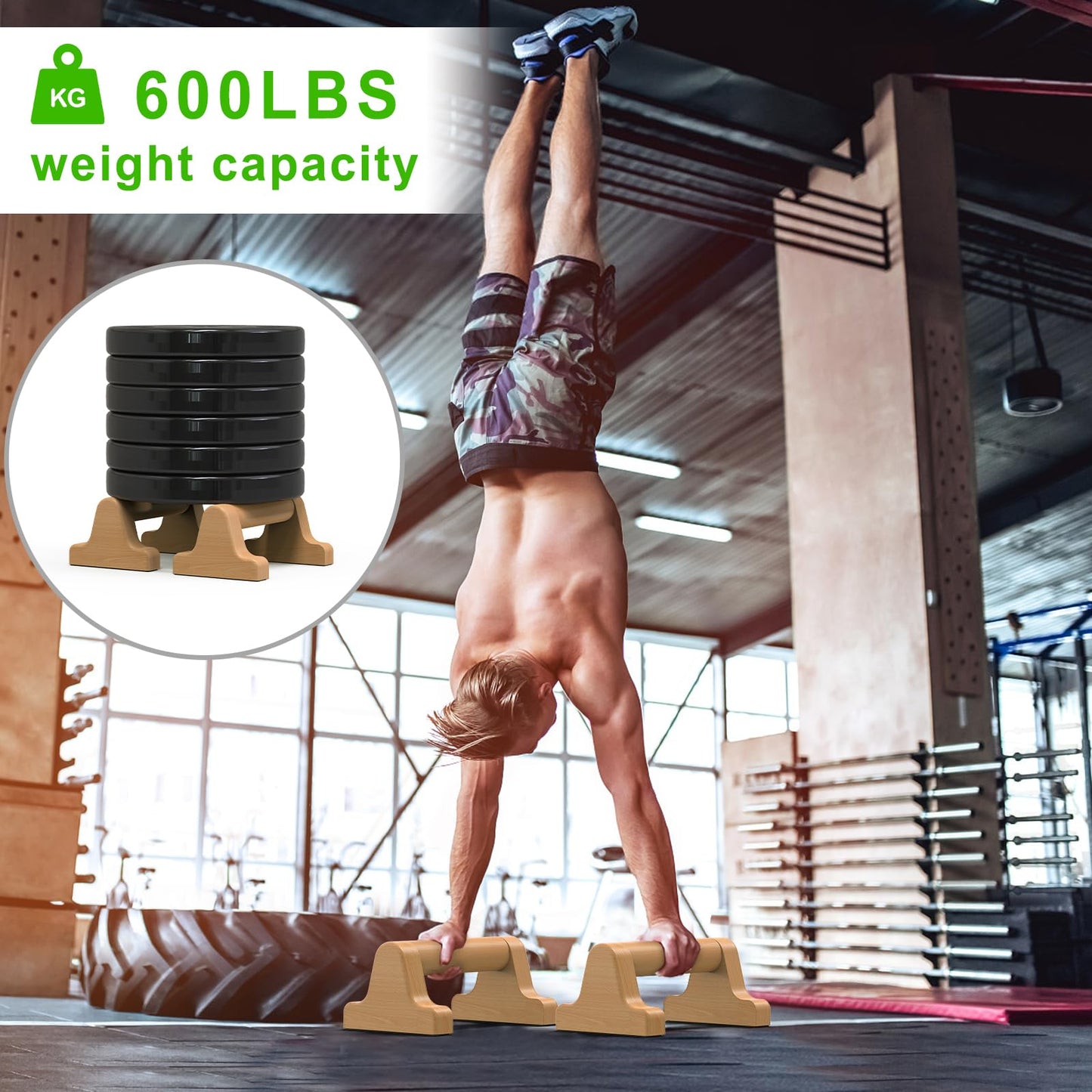 Parallettes Bars, Wood Push Up Bars Handstand Bar with Non-Slip Base, Wooden Calisthenics Equipment for Home Fitness Training, Push Up Stands Handle for Floor Workouts, Supports 600 lbs