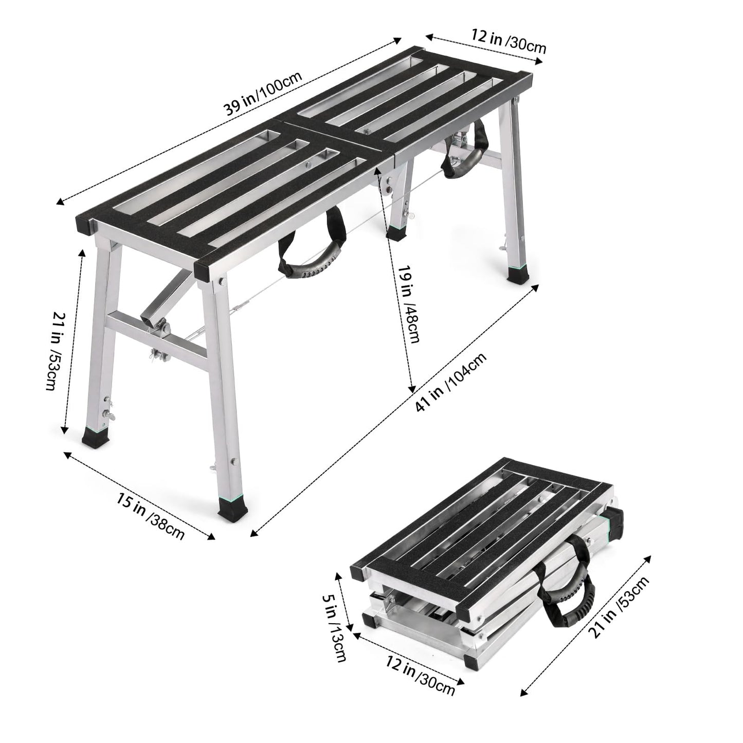 Folding Work Platform 400 Lbs, Height Adjustment 19-27"(H), Portable Steel Step Ladder Stool, Perfect for RV Cleaning, Home Painting and Reaching High Places