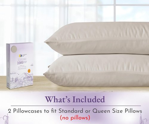 California Design Den Pillow Cases - Set of 2 Queen Size, 1000 Thread Count Soft 100% Cotton - Beige