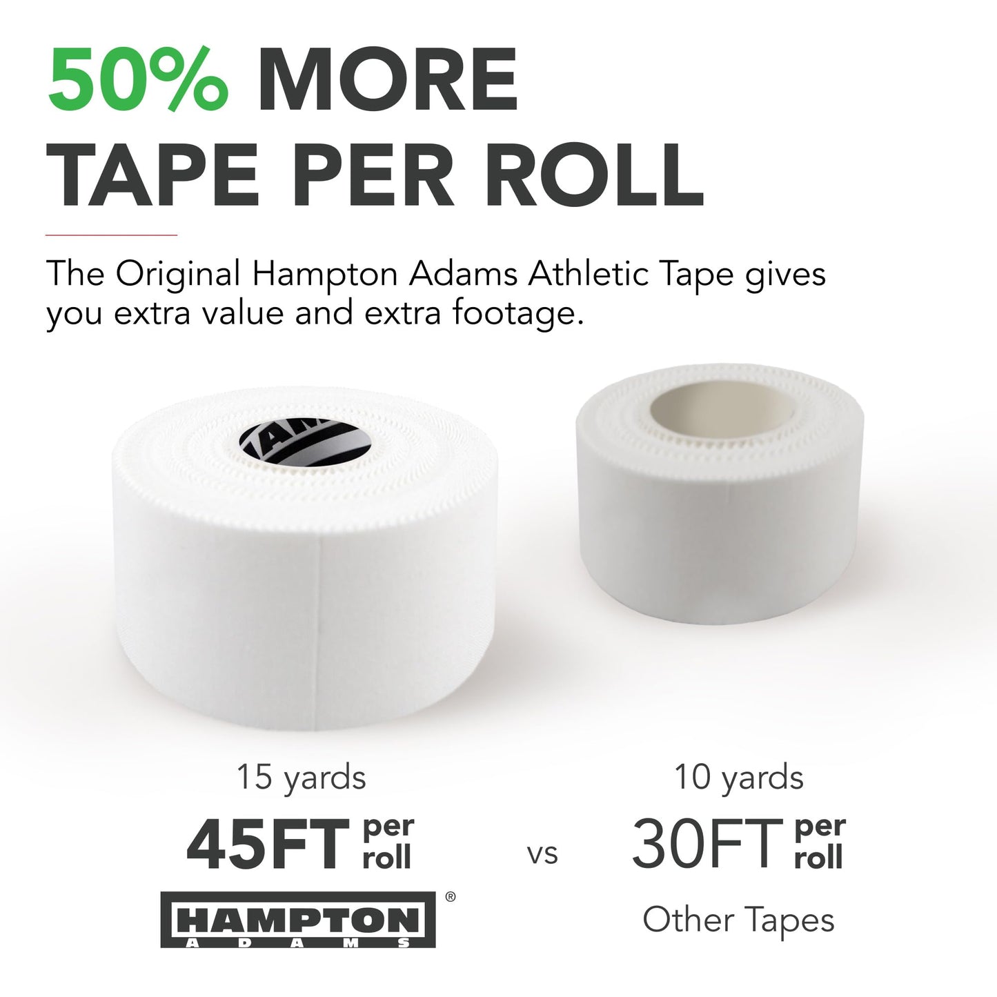 Hampton Adams | As Seen on Shark Tank | Original Athletic Sports Tape (3-Pack) | 45ft Rolls | Very Strong Easy Tear NO Sticky Residue | Best Tape for Athlete & Trainers | Fingers Ankles (White)