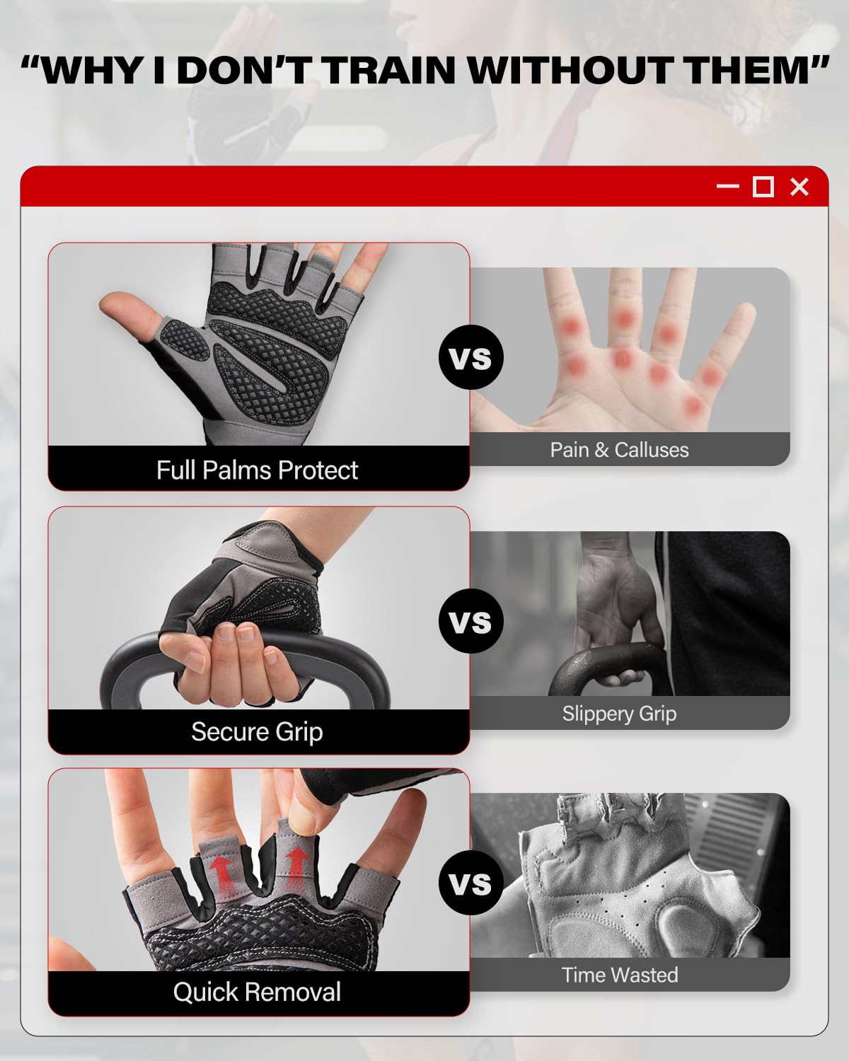 VINSGUIR Workout Gloves for Men and Women, Weight Lifting Gloves with Excellent Grip, Lightweight Gym Gloves for Weightlifting, Cycling, Exercise, Crosstraining, Pull ups, Fitness, Climbing and Rowing