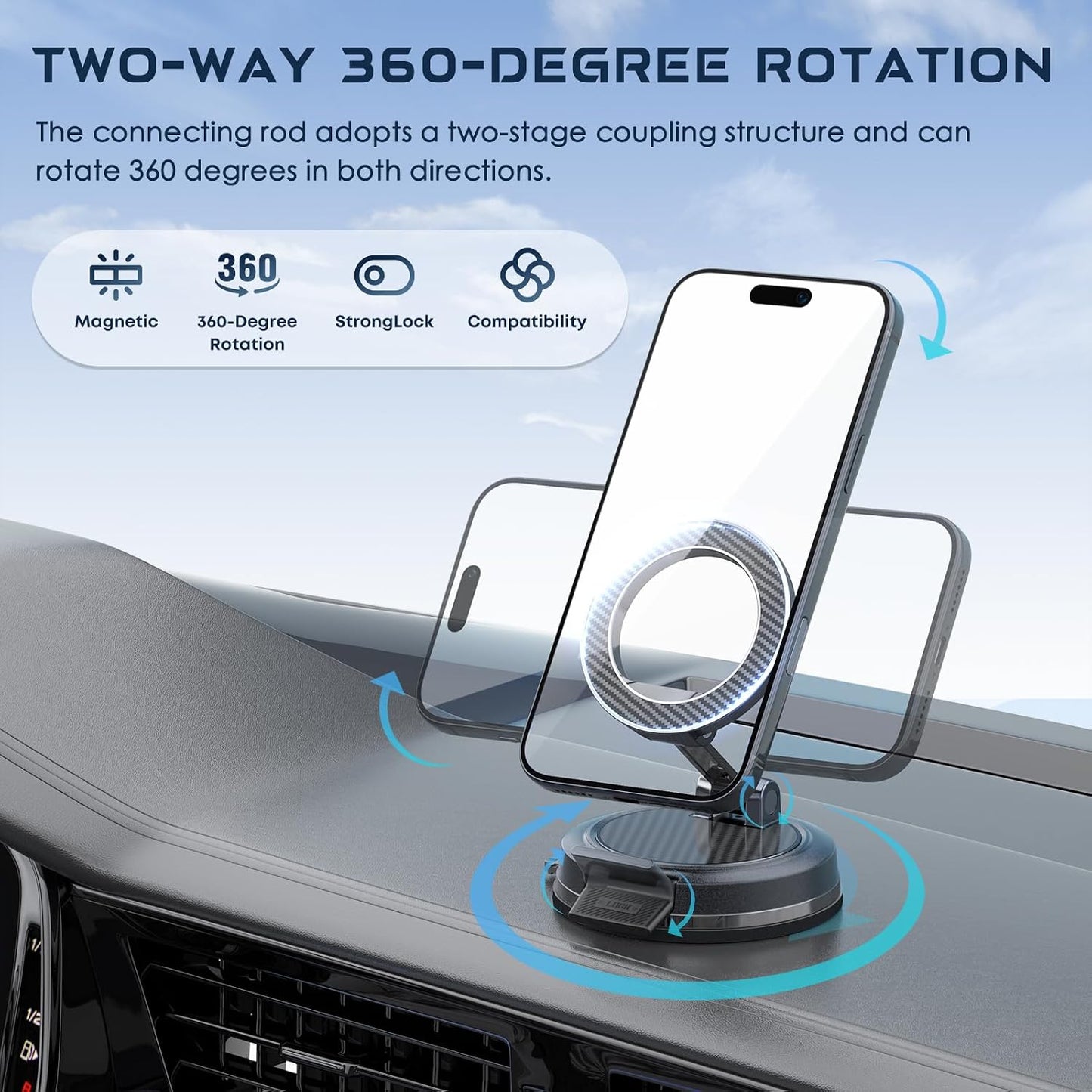 Beniduck 360 Strong Magnetic Phone Holder for Car & Desk, Compatible with MagSafe, Secure Lock, Universal Rota-Table